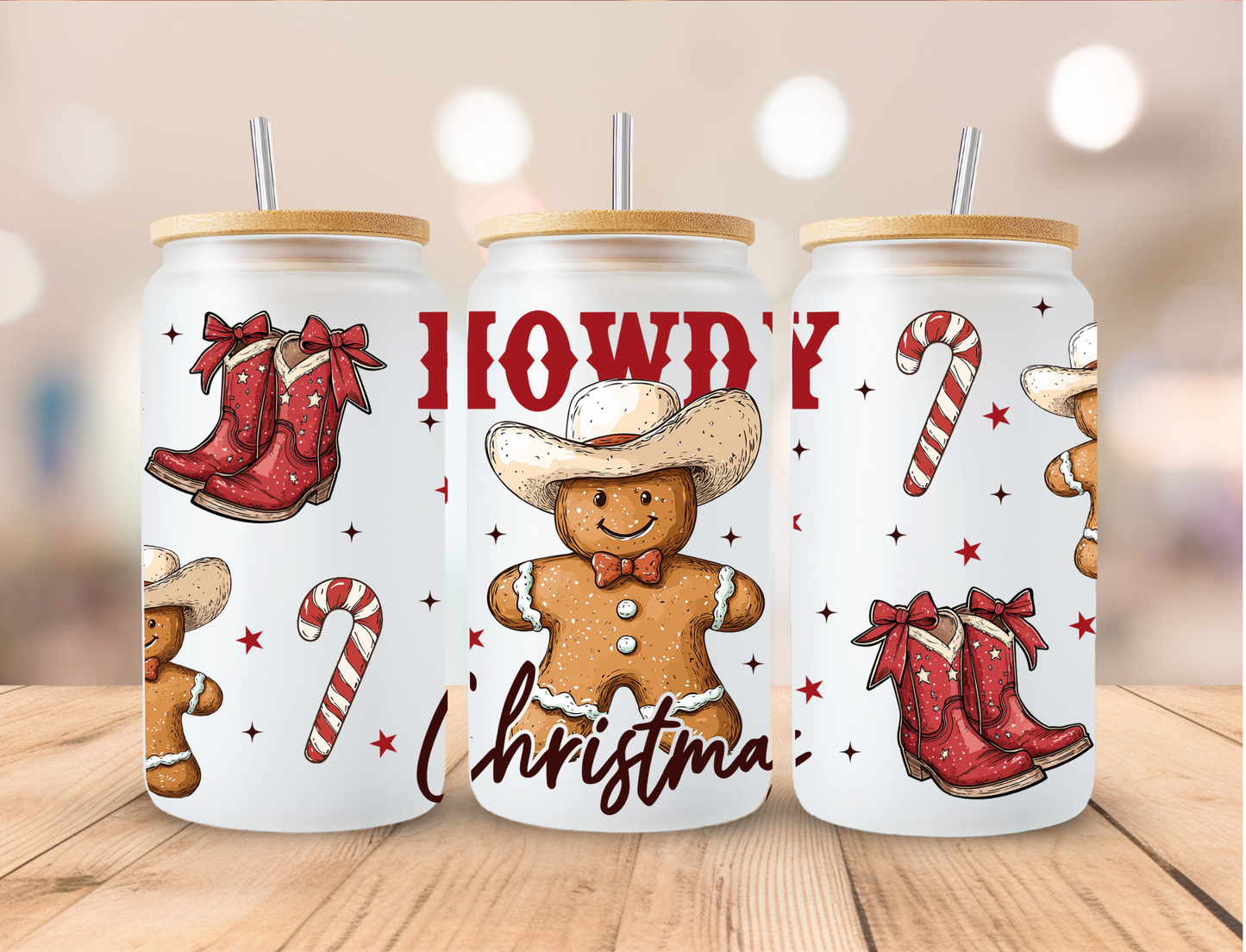 Western Red Christmas Collection - 16 oz / 20 oz Libby UV DTF Wrap