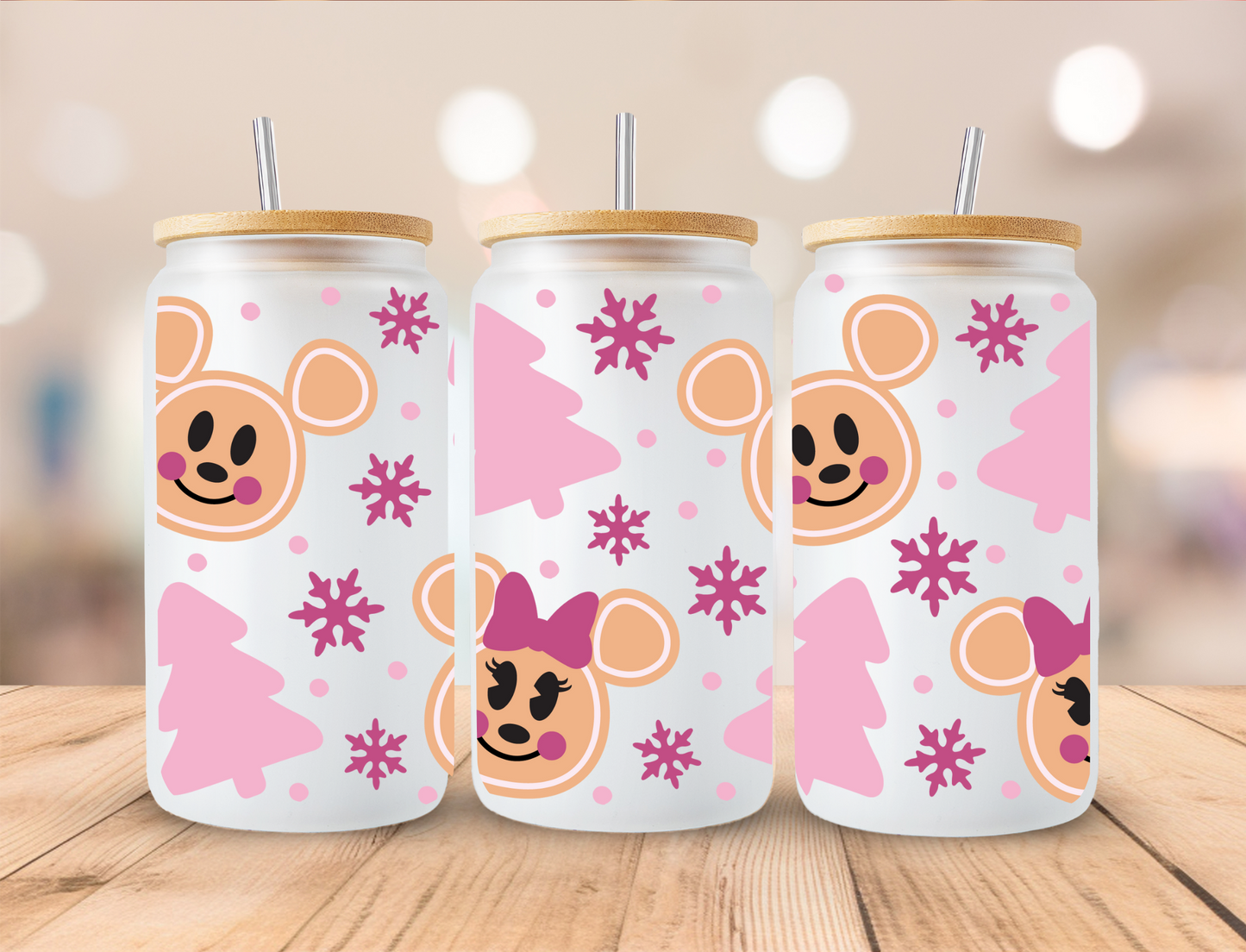 Christmas Pastel Mouse - 16oz Libby UV DTF Wrap RTS