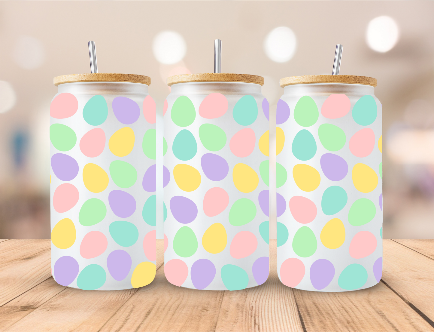 Pastel Easter Bunny Eggs - 16 oz / 20 oz Libby UV DTF Wrap