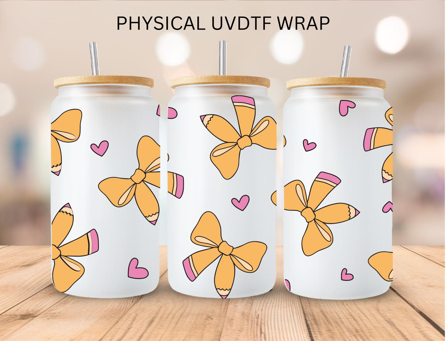 School Pencil Bows - 16 oz / 20 oz Libby UV DTF