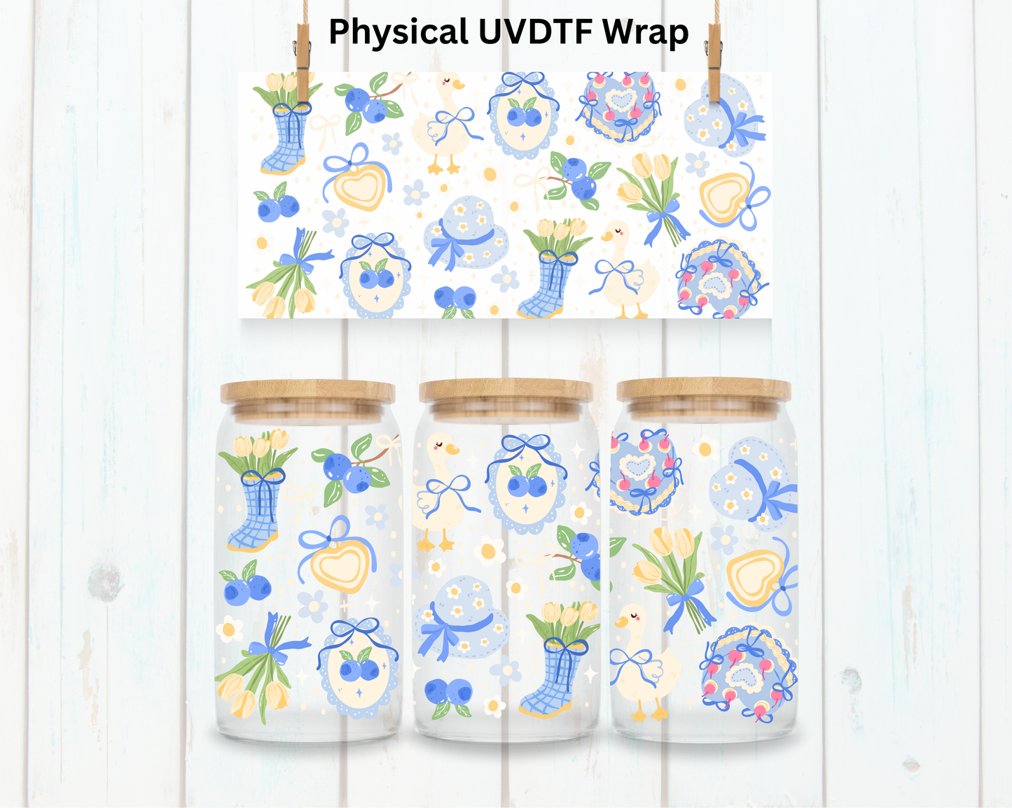 Duck Goose Blueberry Floral - 16 oz / 20 oz Libby UV DTF