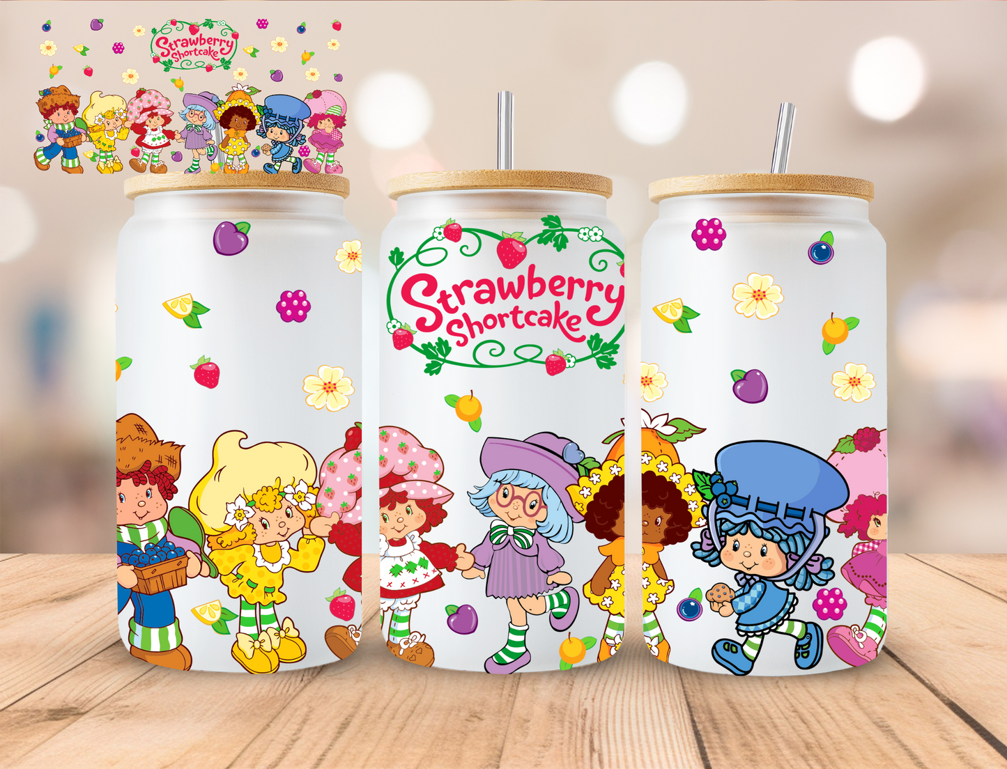 Strawberry Girl Crew Shortcake Collection - 16 oz / 20 oz Libby UV DTF Wrap