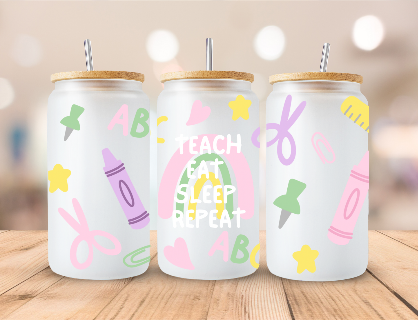 Pastel School Teacher - 16 oz / 20 oz Libby UV DTF Wrap