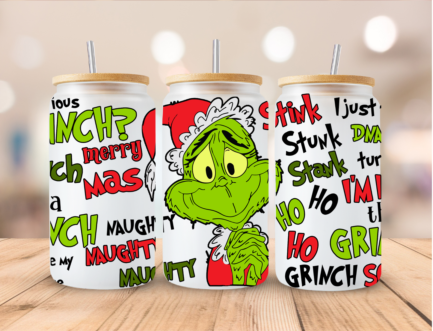 Christmas Mean Green Grinch Mas - 16 oz / 20 oz Libby UV DTF Wrap