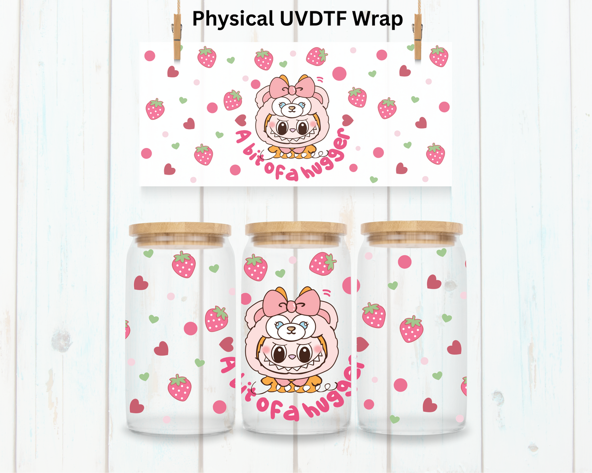 A Bit Of A Hugger Strawberry LaBu Bear - 16 oz / 20 oz Libby UV DTF