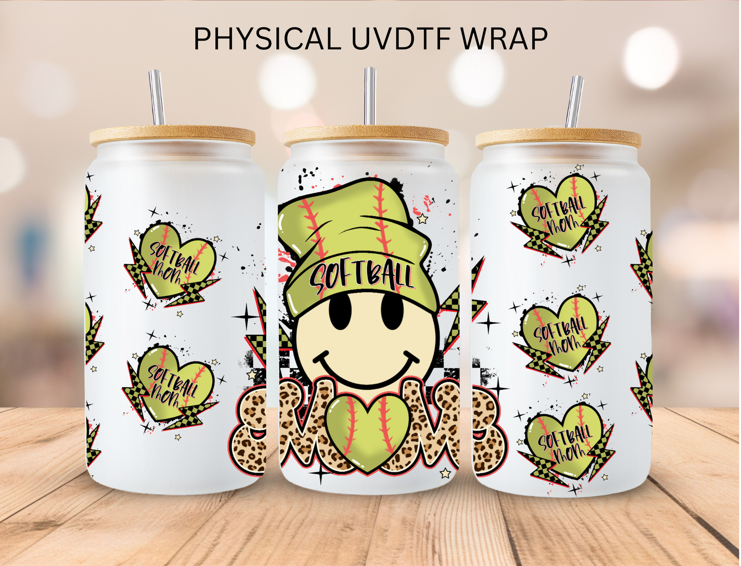 Softball Mom Smiley - 16 oz / 20 oz Libby UV DTF