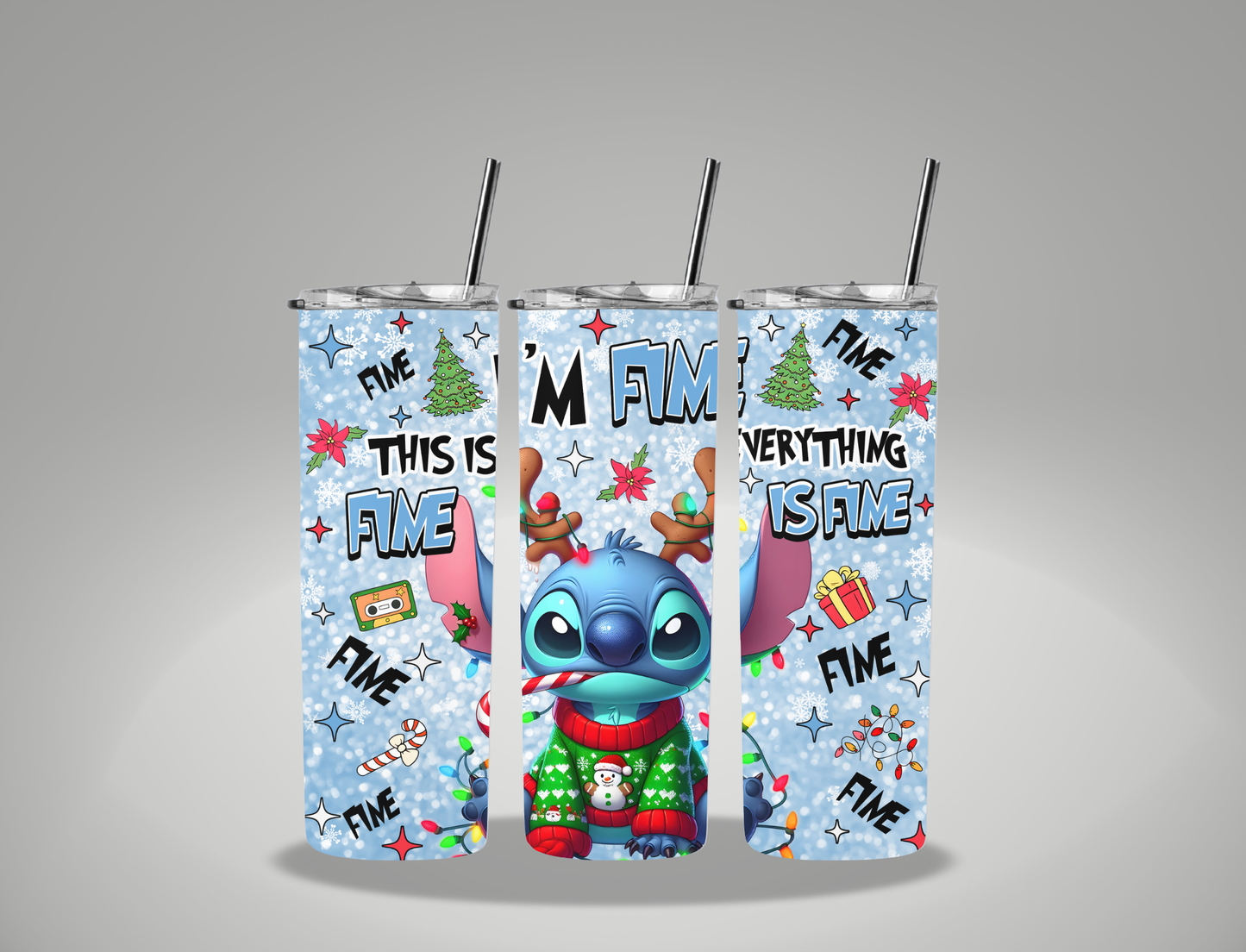 Christmas Blue Alien - 20oz Skinny Tumbler / 25 Oz Glass Tumbler Wrap