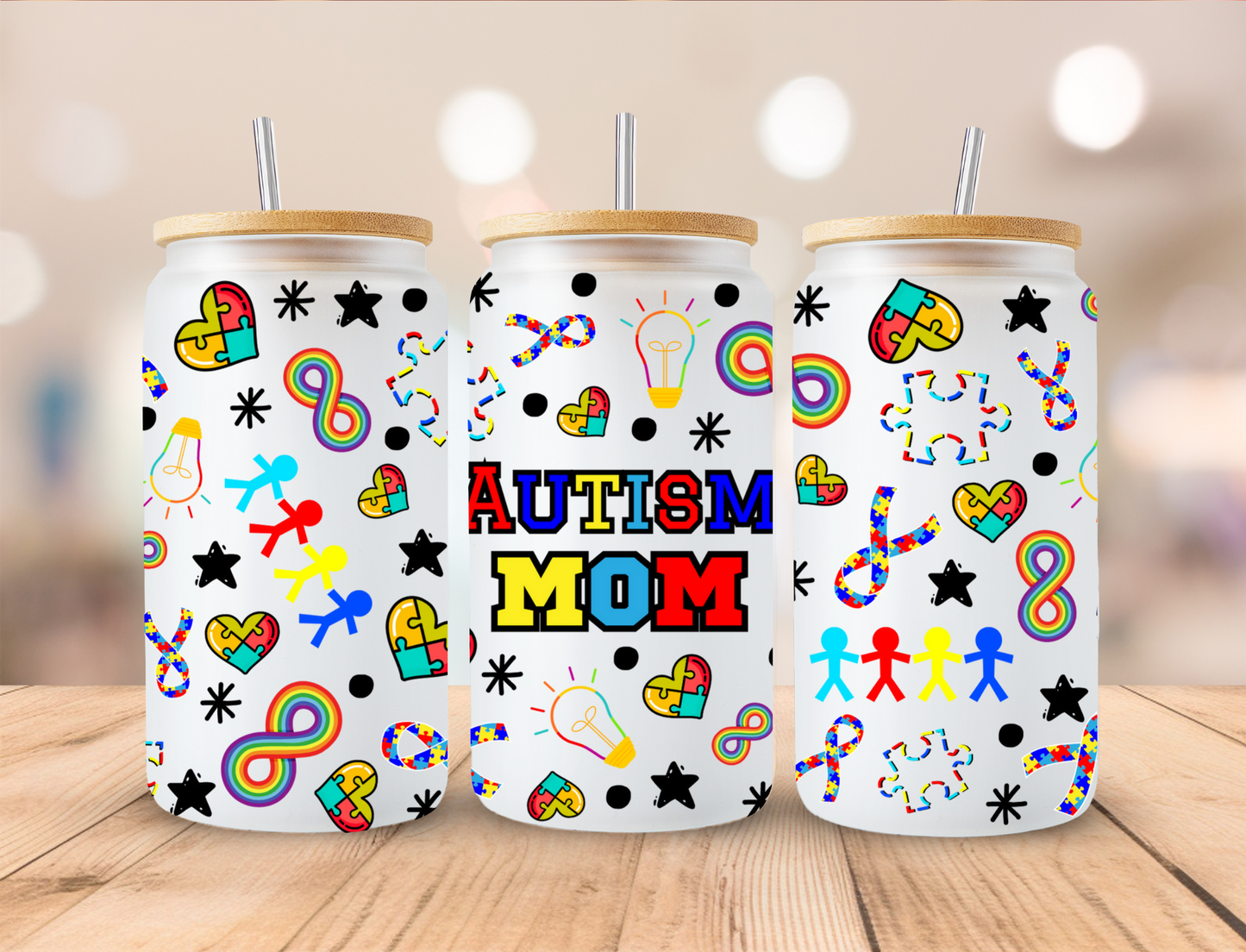 Autism Mashup Mom - 16 oz / 20 oz Libby UV DTF Wrap