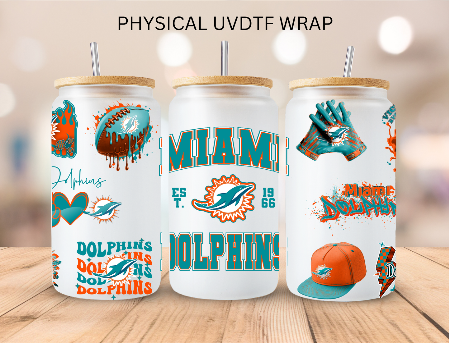 Dolphins NFL Team - 16 oz / 20 oz Libby UV DTF Wrap