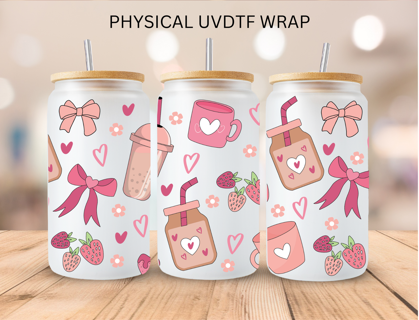 Pink Coquette Bows And Coffee - 16 oz / 20 oz Libby UV DTF