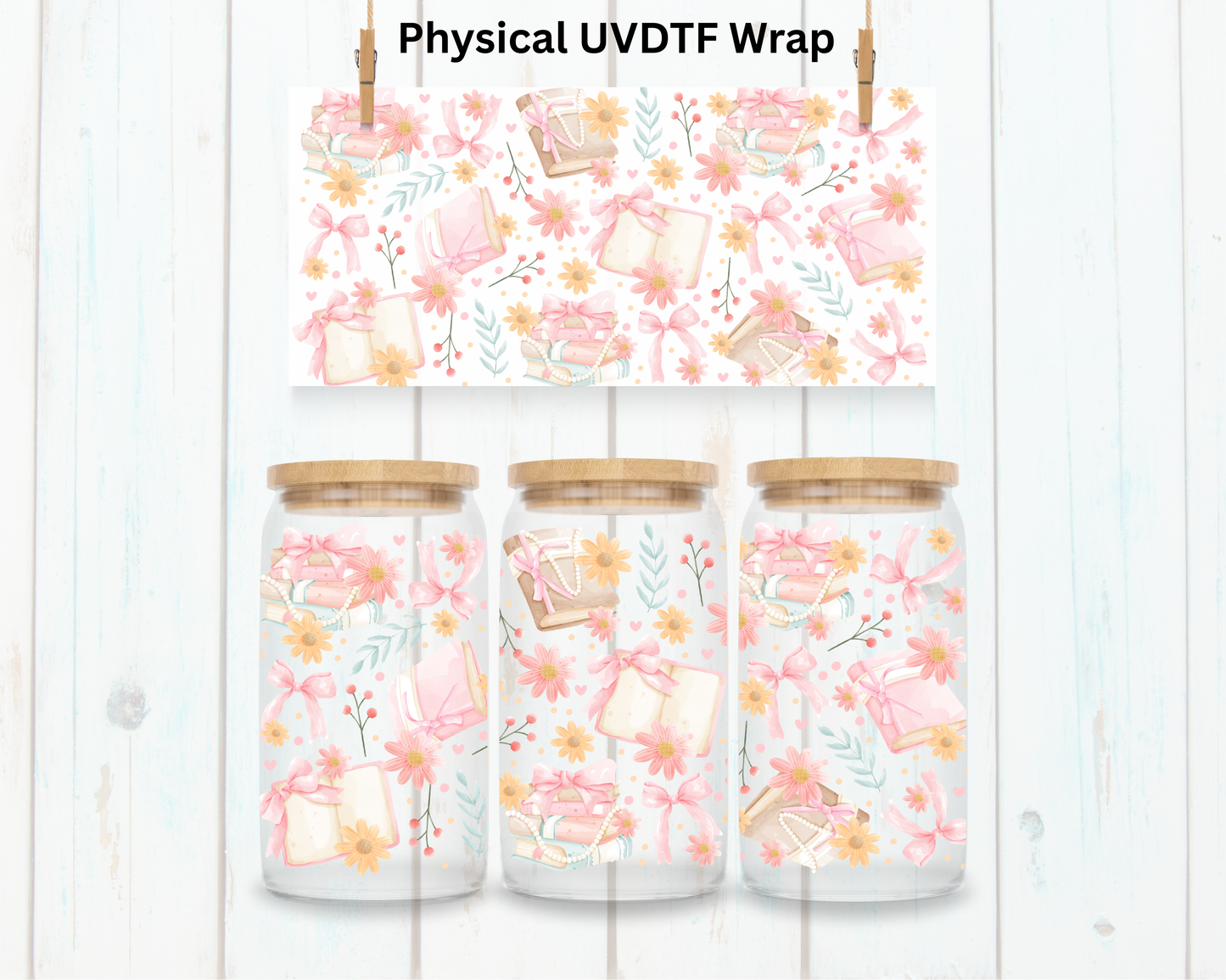 Floral Books Allover - 16 oz / 20 oz Libby UV DTF
