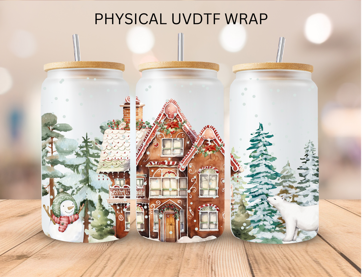 Christmas Winter Wonderland Gingerbread House - 16 oz / 20 oz Libby UV DTF Wrap