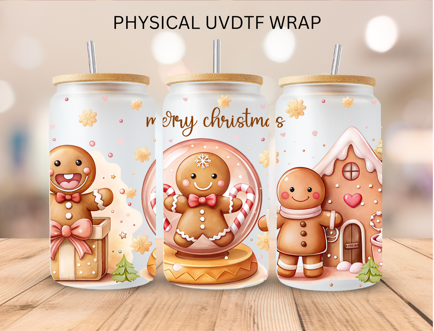 Christmas Gingerbread Snow Globe - 16 oz / 20 oz Libby UV DTF Wrap