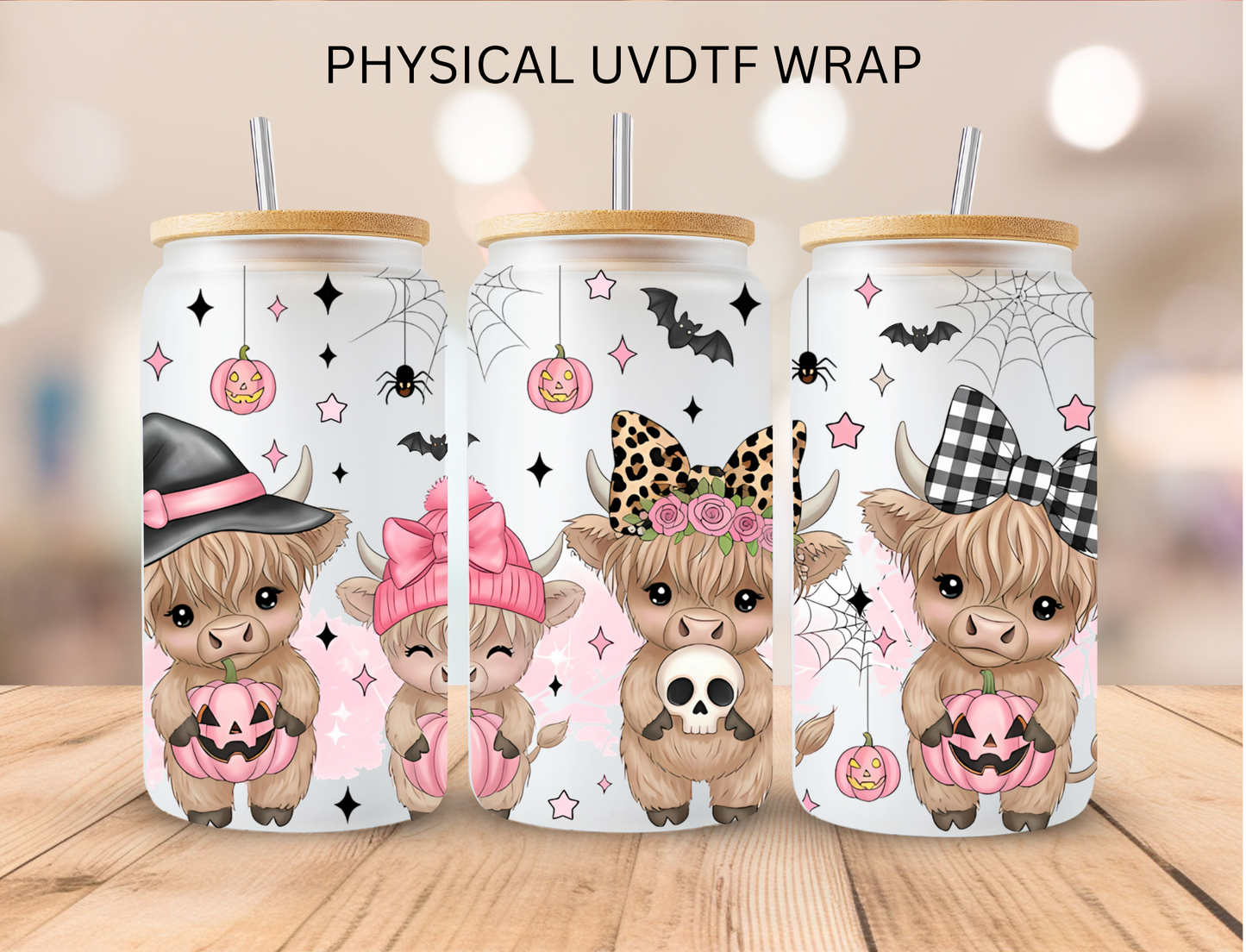 Halloween Pink Cows - 16 oz / 20 oz Libby UV DTF Wrap