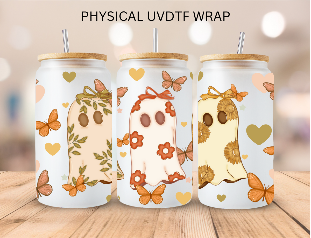 Halloween Floral Boho Ghosts - 16 oz / 20 oz Libby UV DTF Wrap