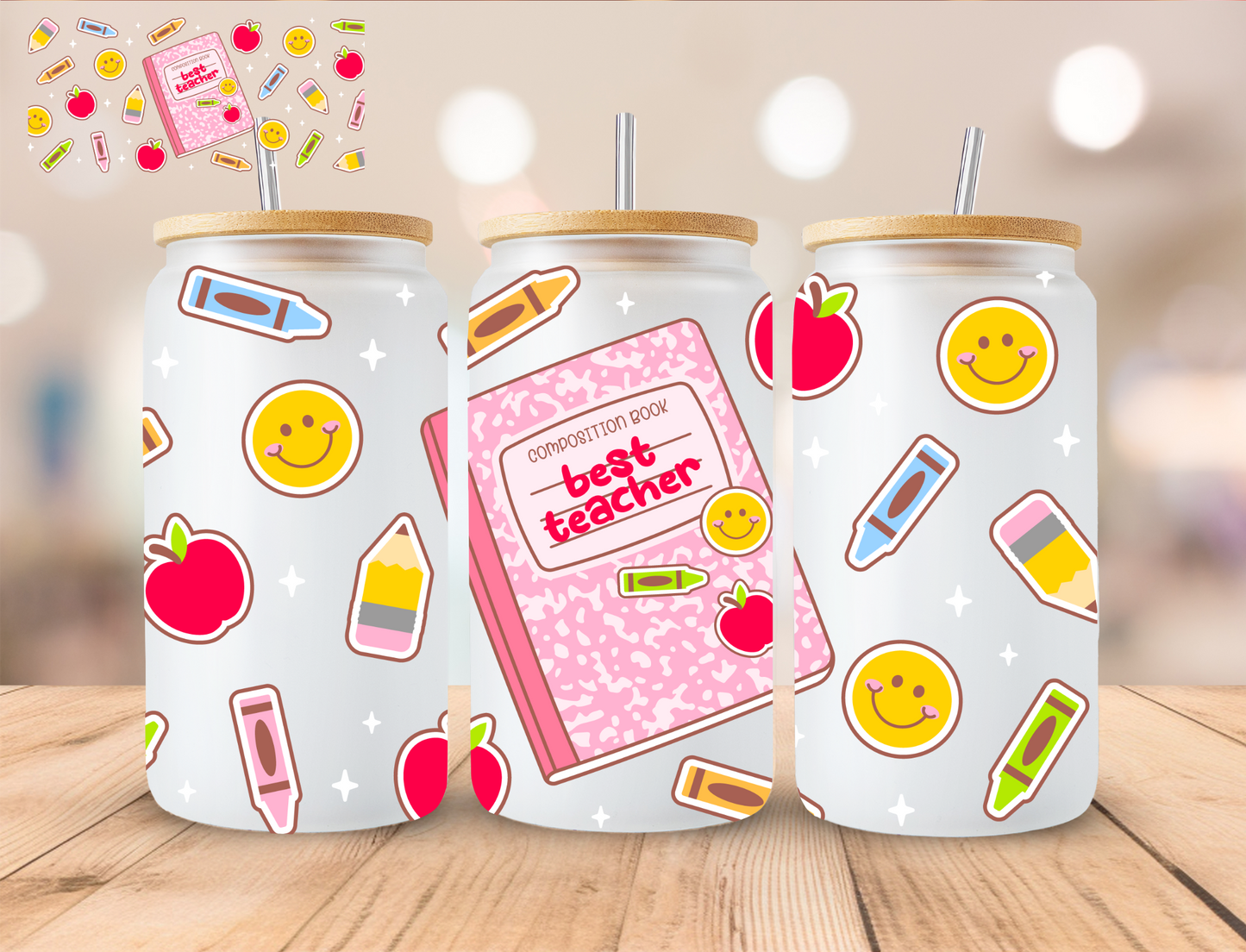 Best Teacher - 16 oz / 20 oz Libby UV DTF Wrap