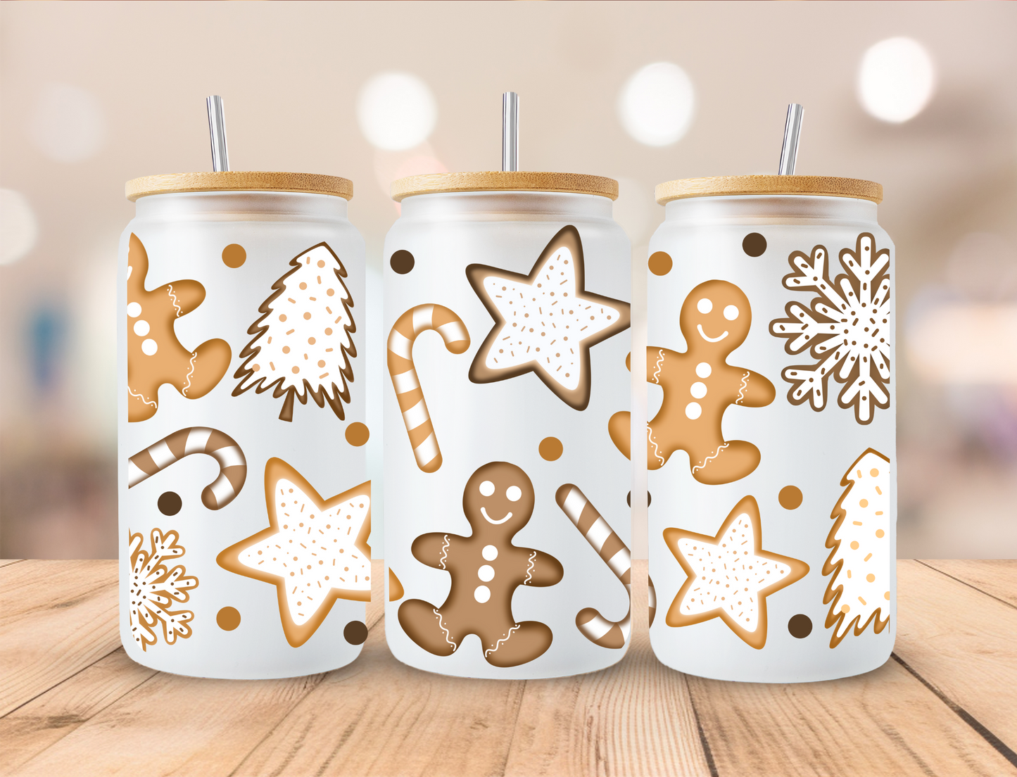 Christmas Frosted Cookies - 16oz Libby UV DTF Wrap RTS