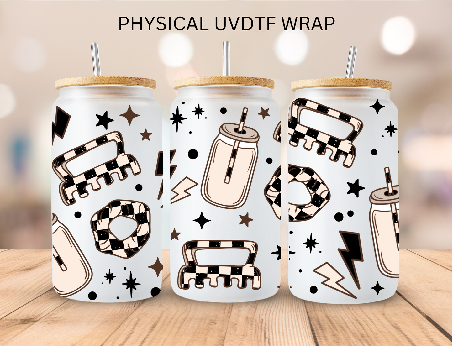 Black And White Retro Hair Clips - 16 oz / 20 oz Libby UV DTF