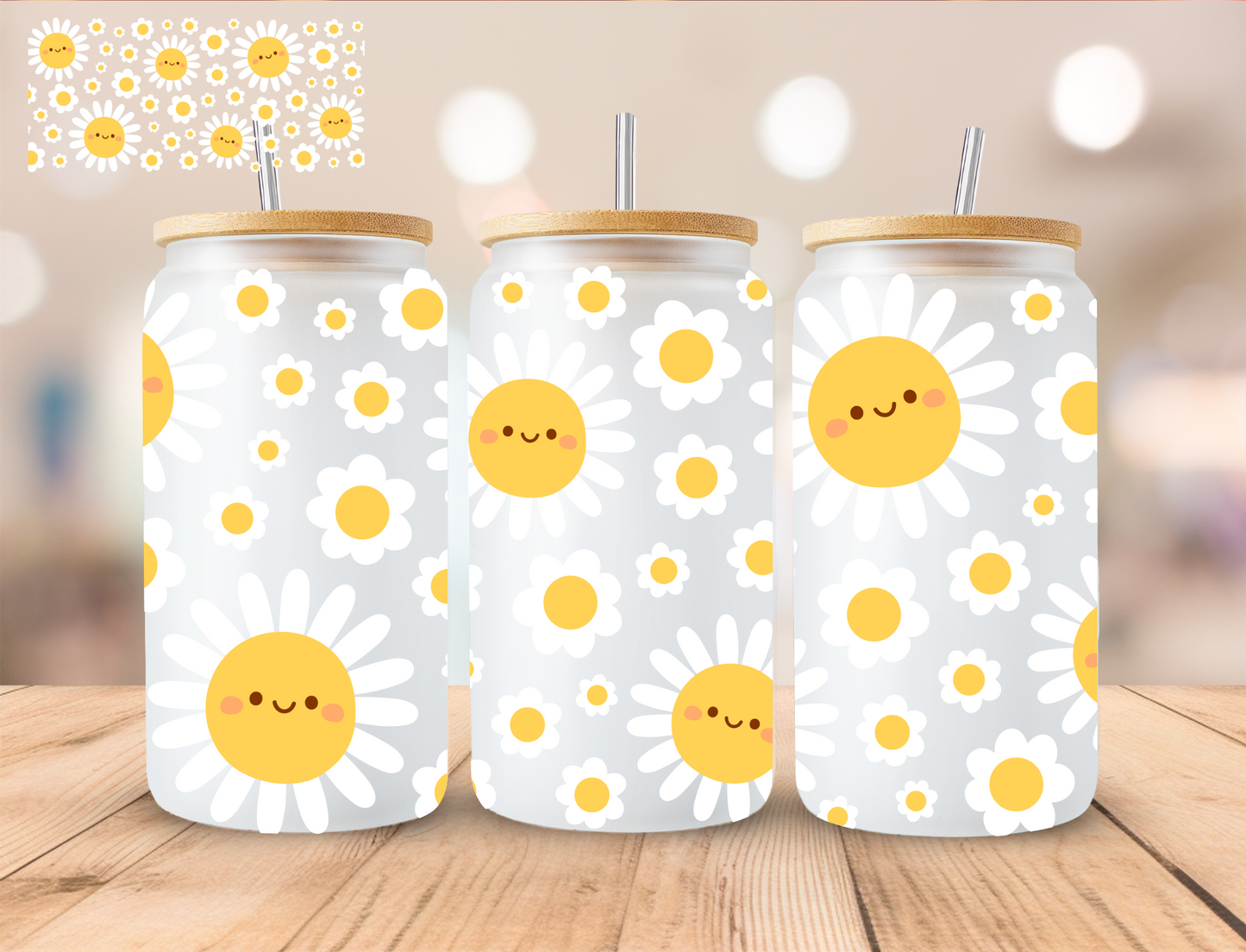 Smiley Daises - 16 oz / 20 oz Libby UV DTF Wrap