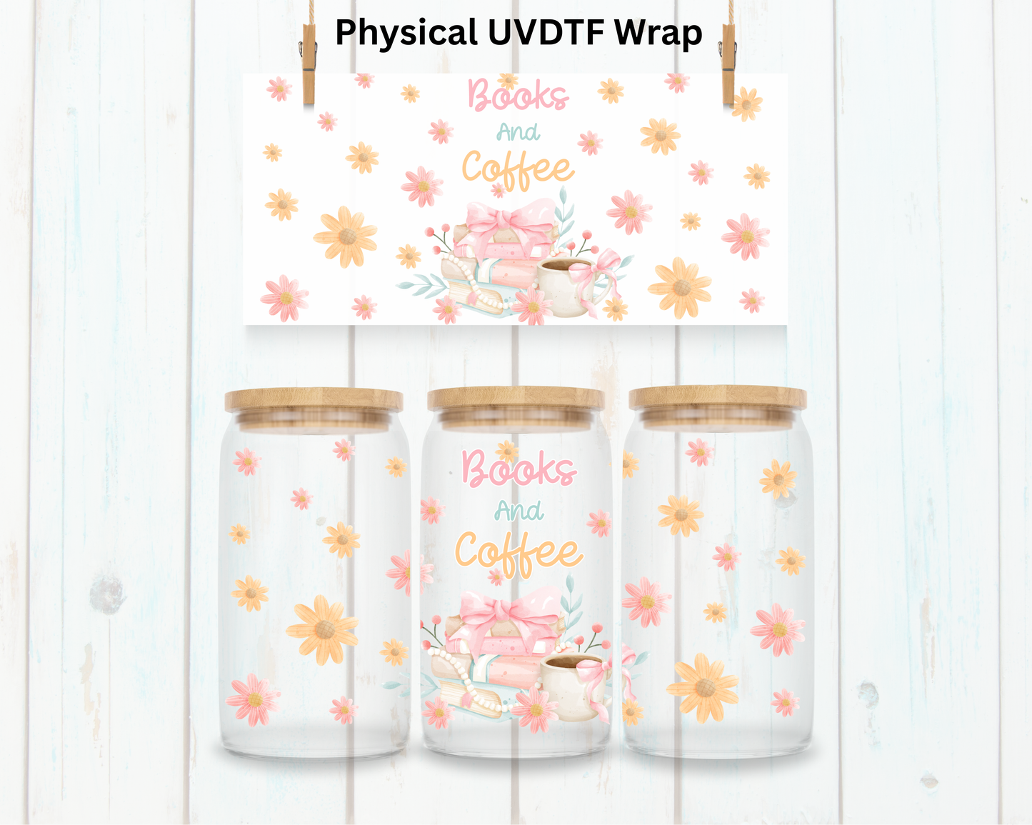 Floral Books And Coffee - 16 oz / 20 oz Libby UV DTF