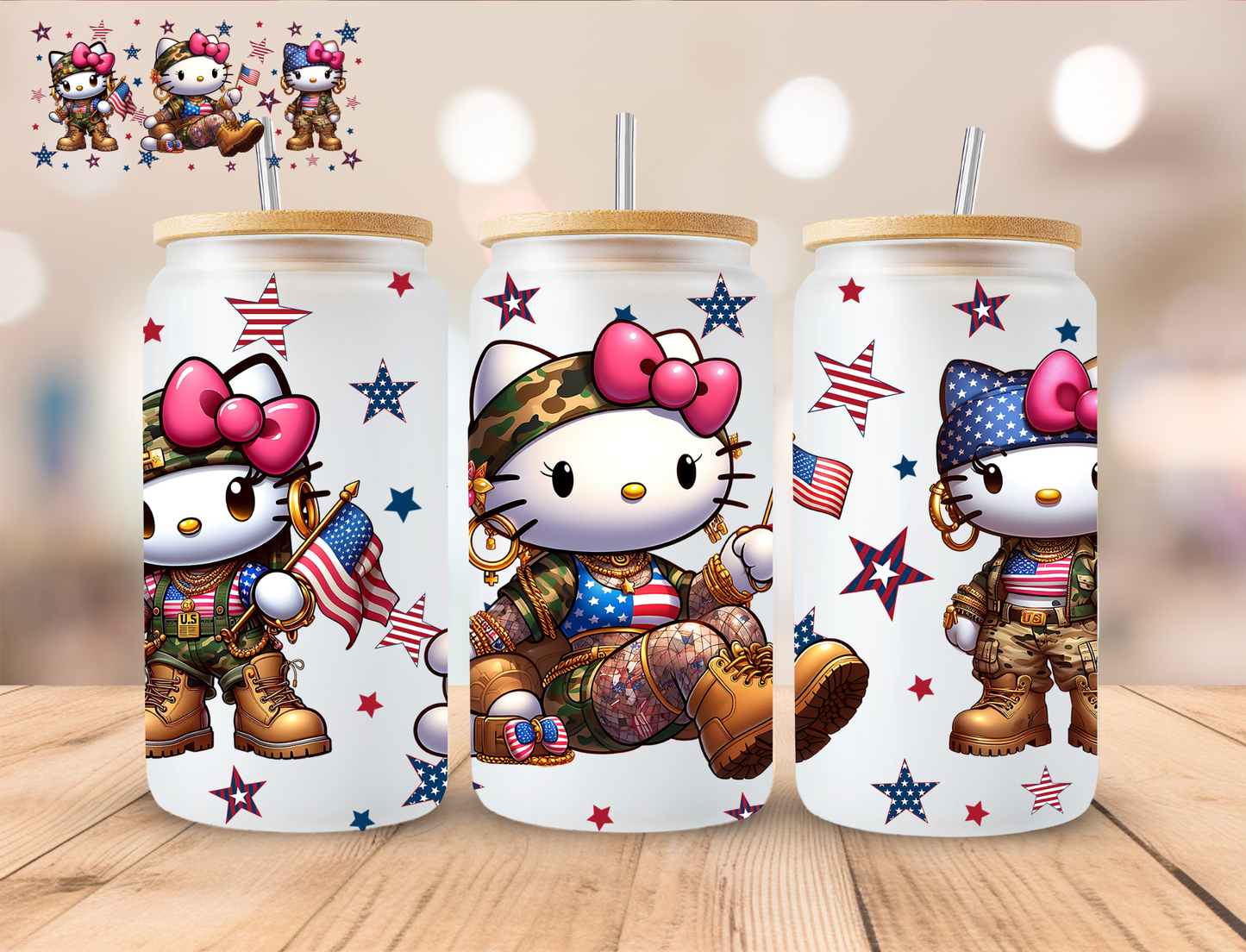 Patriotic Kitty - 16 oz / 20 oz Libby UV DTF Wrap