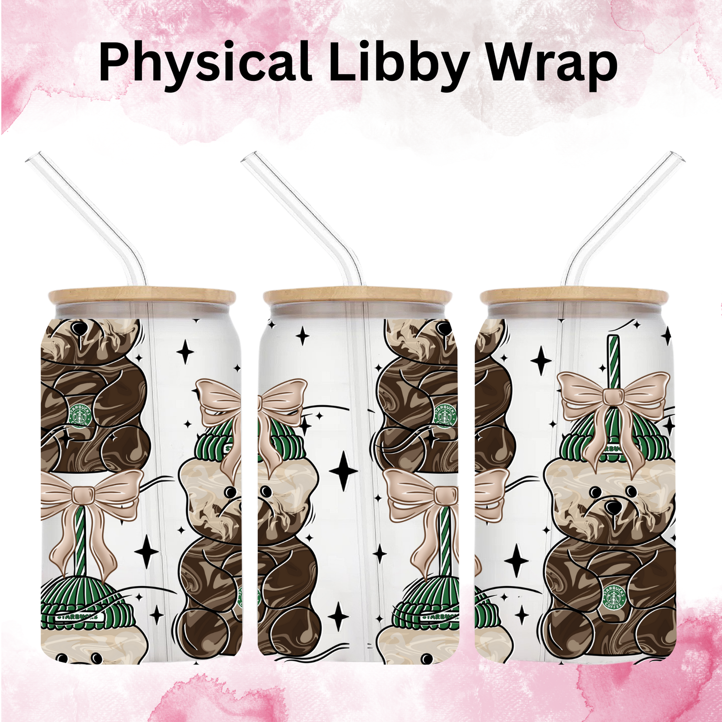 Iced Coffee Bow Bearista - 16 oz / 20 oz Libby UV DTF