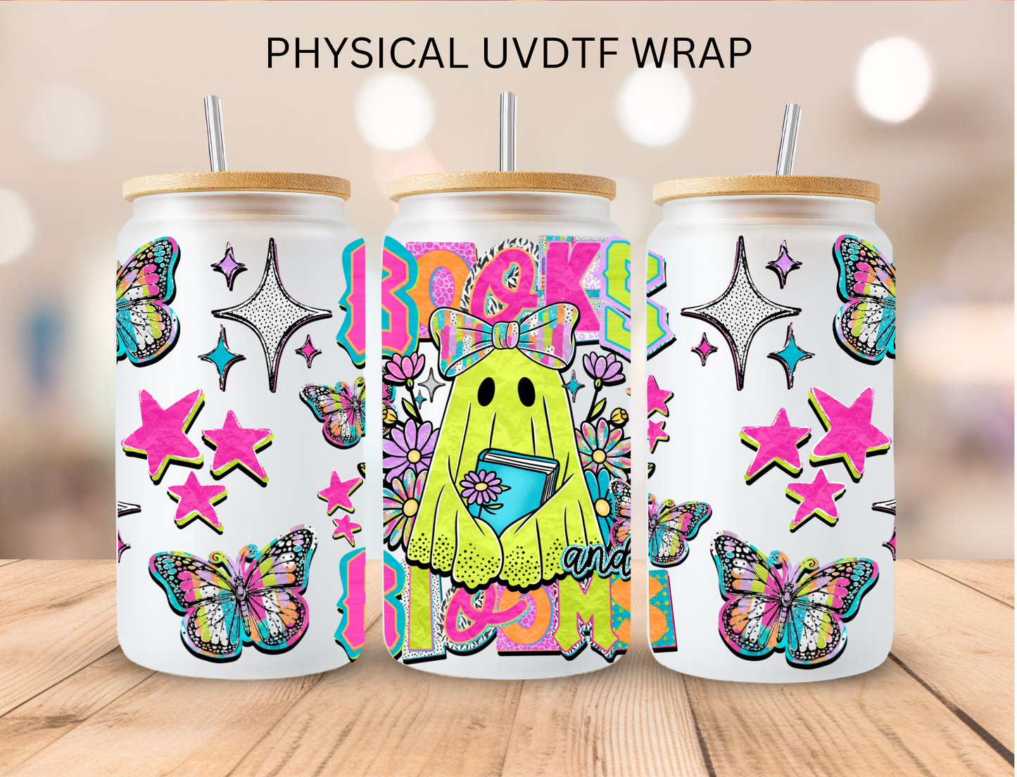 Halloween Books And Bloom - 16 oz / 20 oz Libby UV DTF Wrap