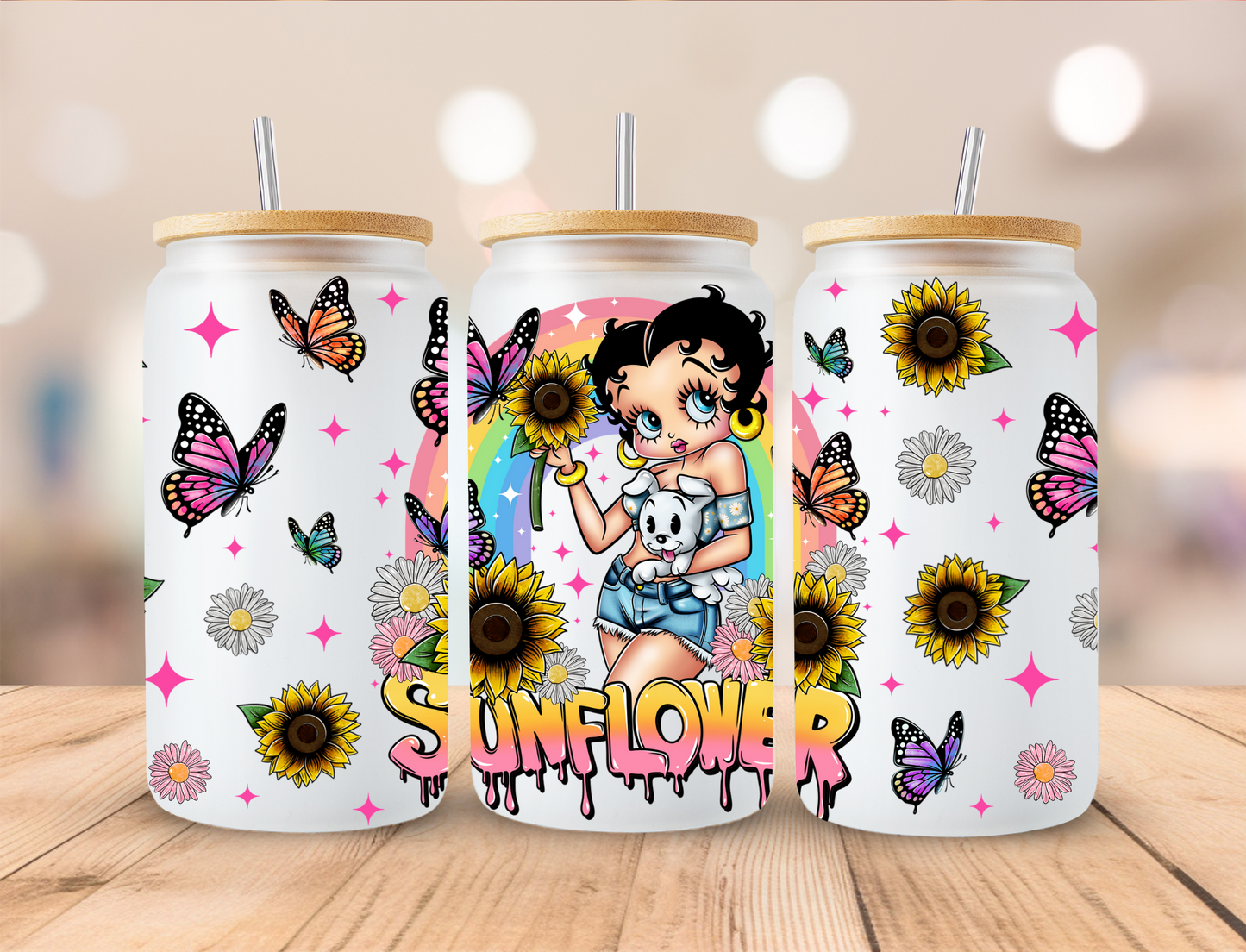 Boop Sunflower - 16 oz / 20 oz Libby UV DTF Wrap