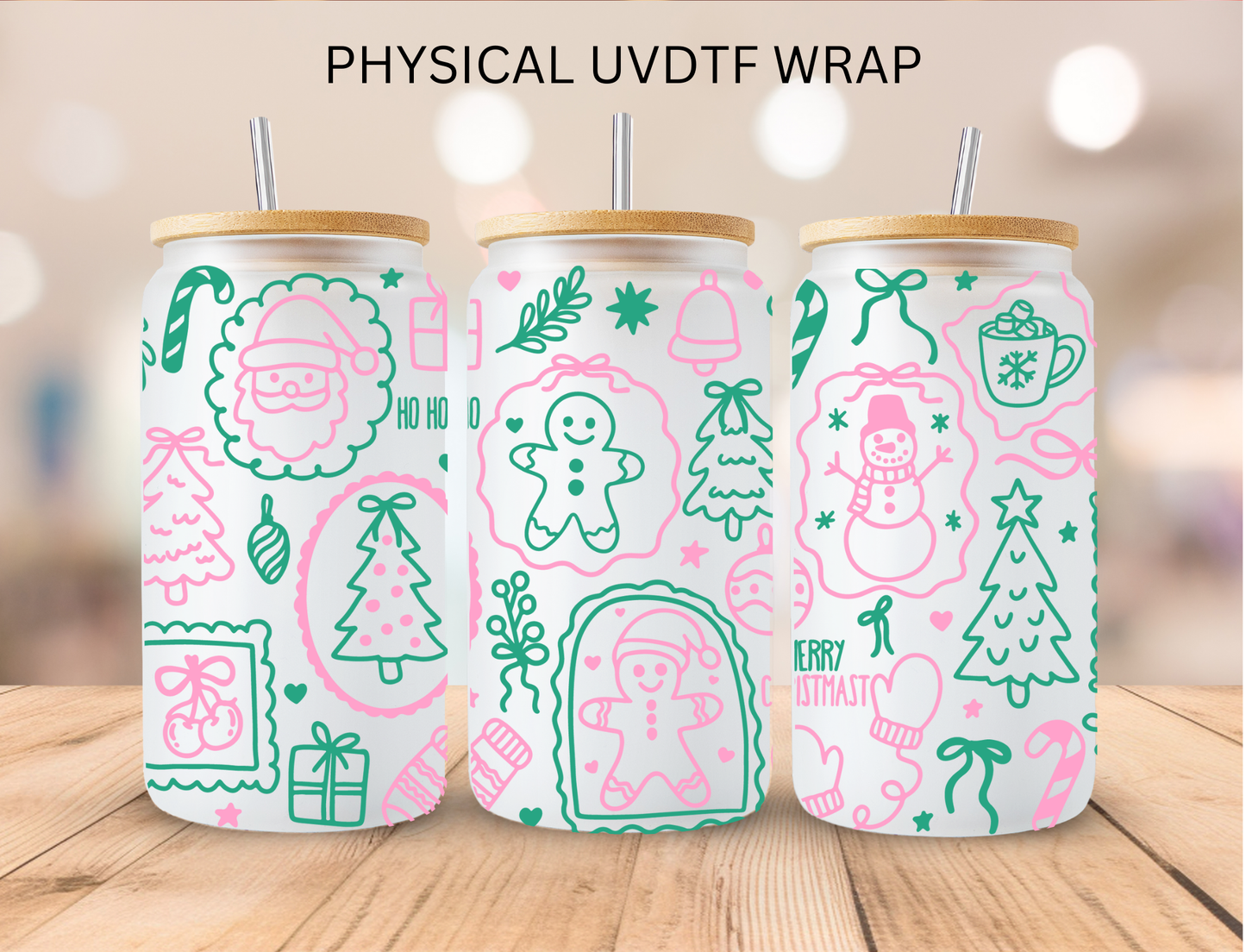 Christmas Pink N Teal Silhouette - 16 oz / 20 oz Libby UV DTF Wrap