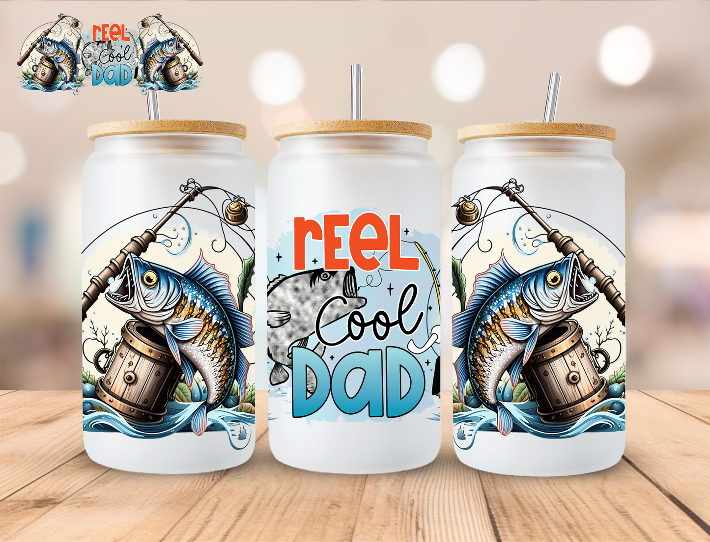 Reel Cool Dad - 16 oz / 20 oz Libby UV DTF Wrap