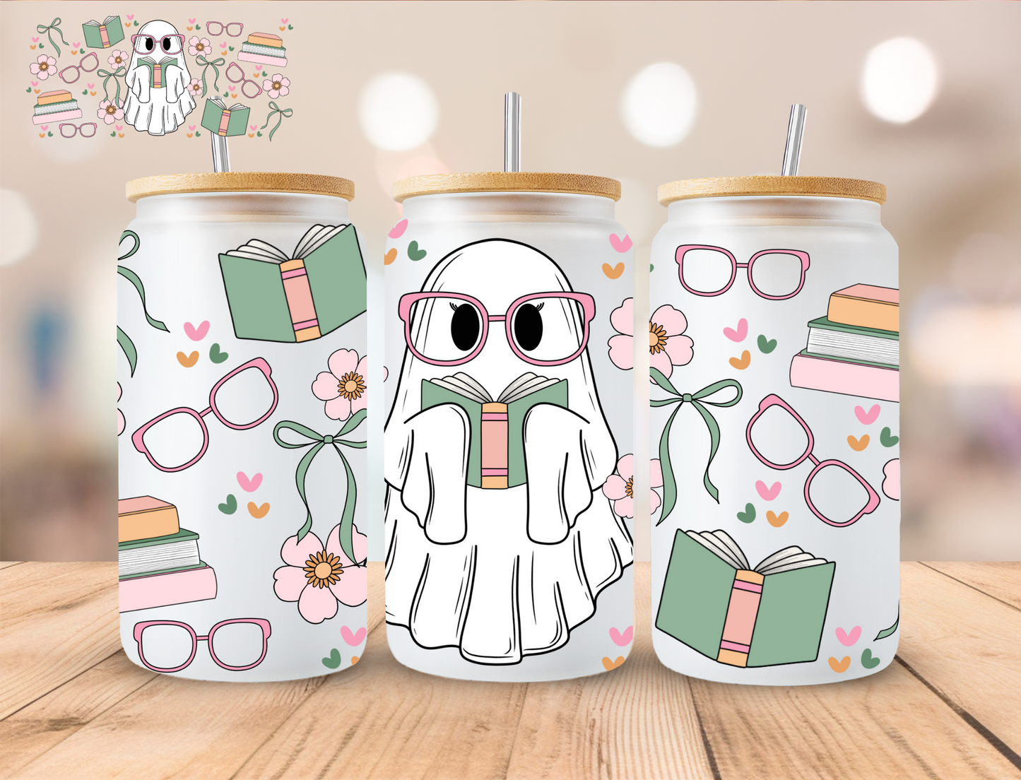 Bookish Ghost - 16 oz / 20 oz Libby UV DTF Wrap