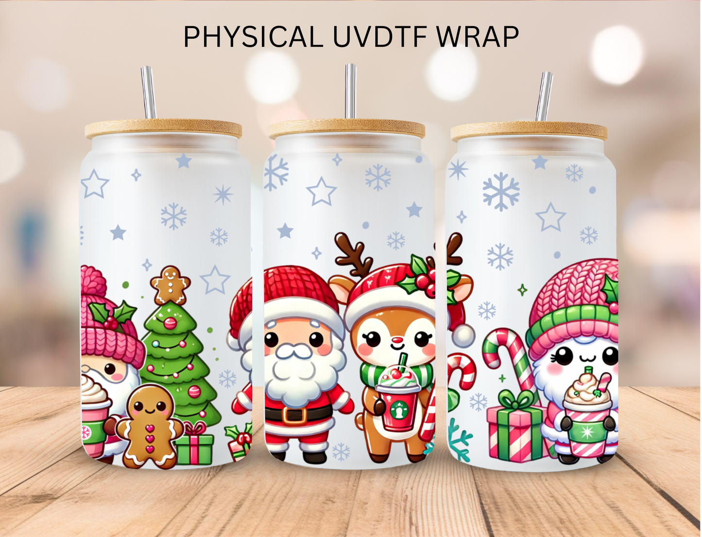 Christmas Blue Snowflake Christmas Crew - 16 oz / 20 oz Libby UV DTF Wrap