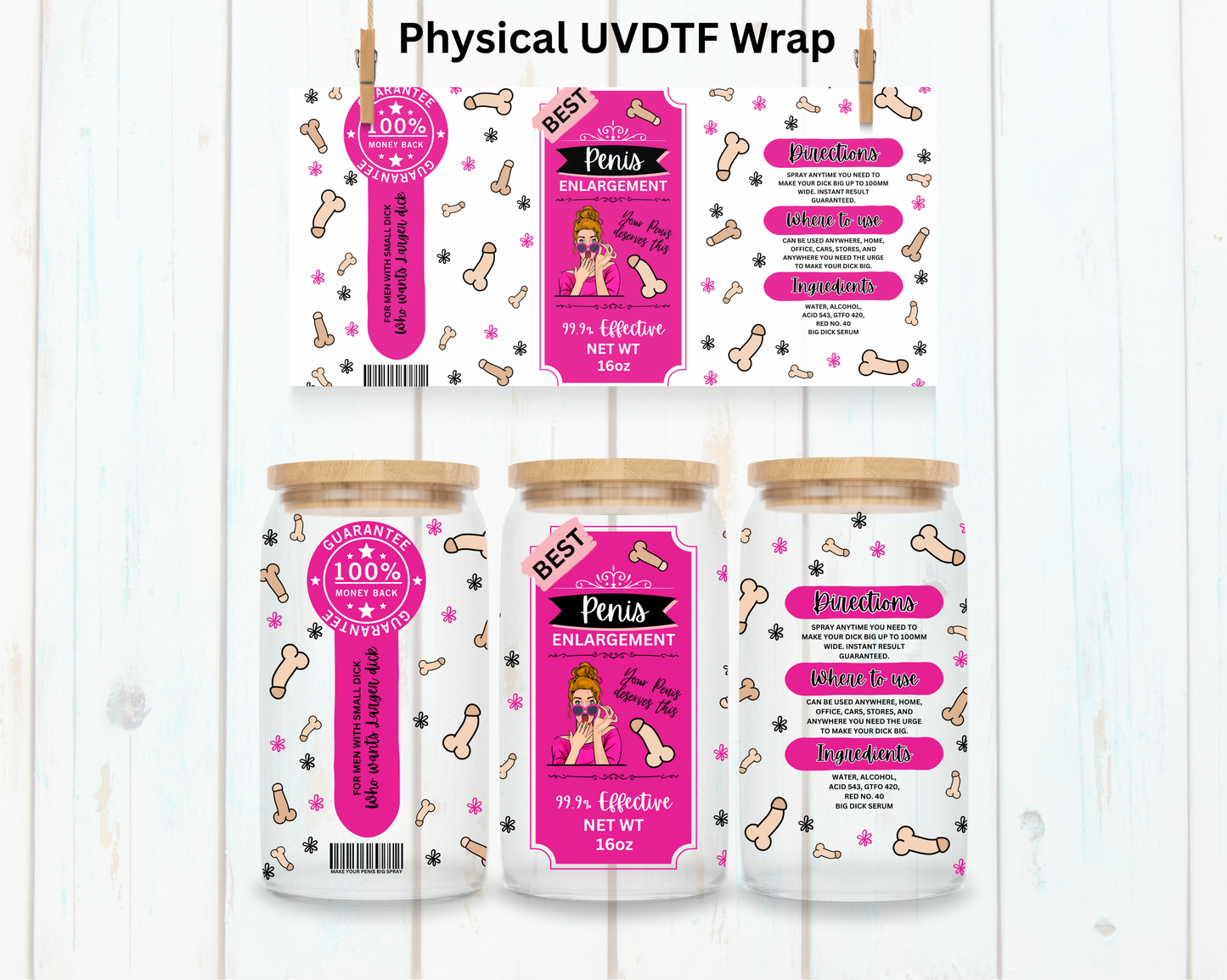 DISCLAIMER Naughty 100% Guarantee - 16 oz / 20 oz Libby UV DTF