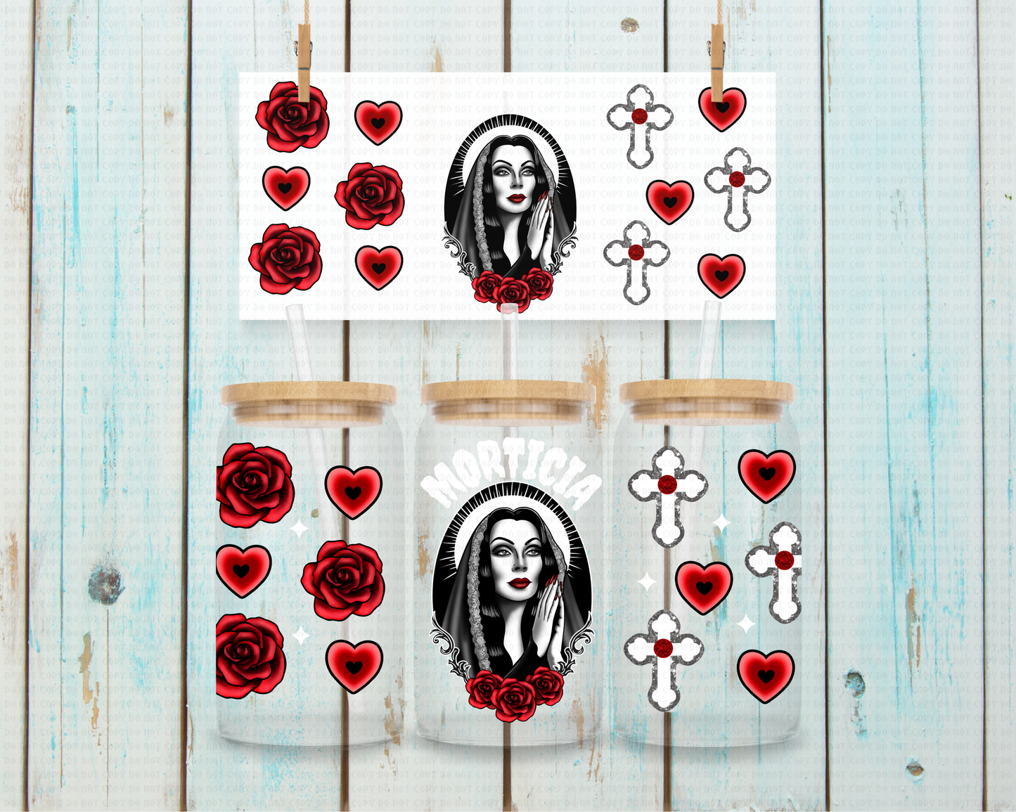 Halloween Catholic Morticia - 16 oz / 20 oz Libby UV DTF Wrap Lumiistell EXCLUSIVE