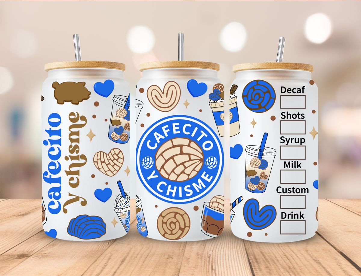 Blue Cafecito Y Chisme - 16oz/20oz Libby UV DTF Wrap