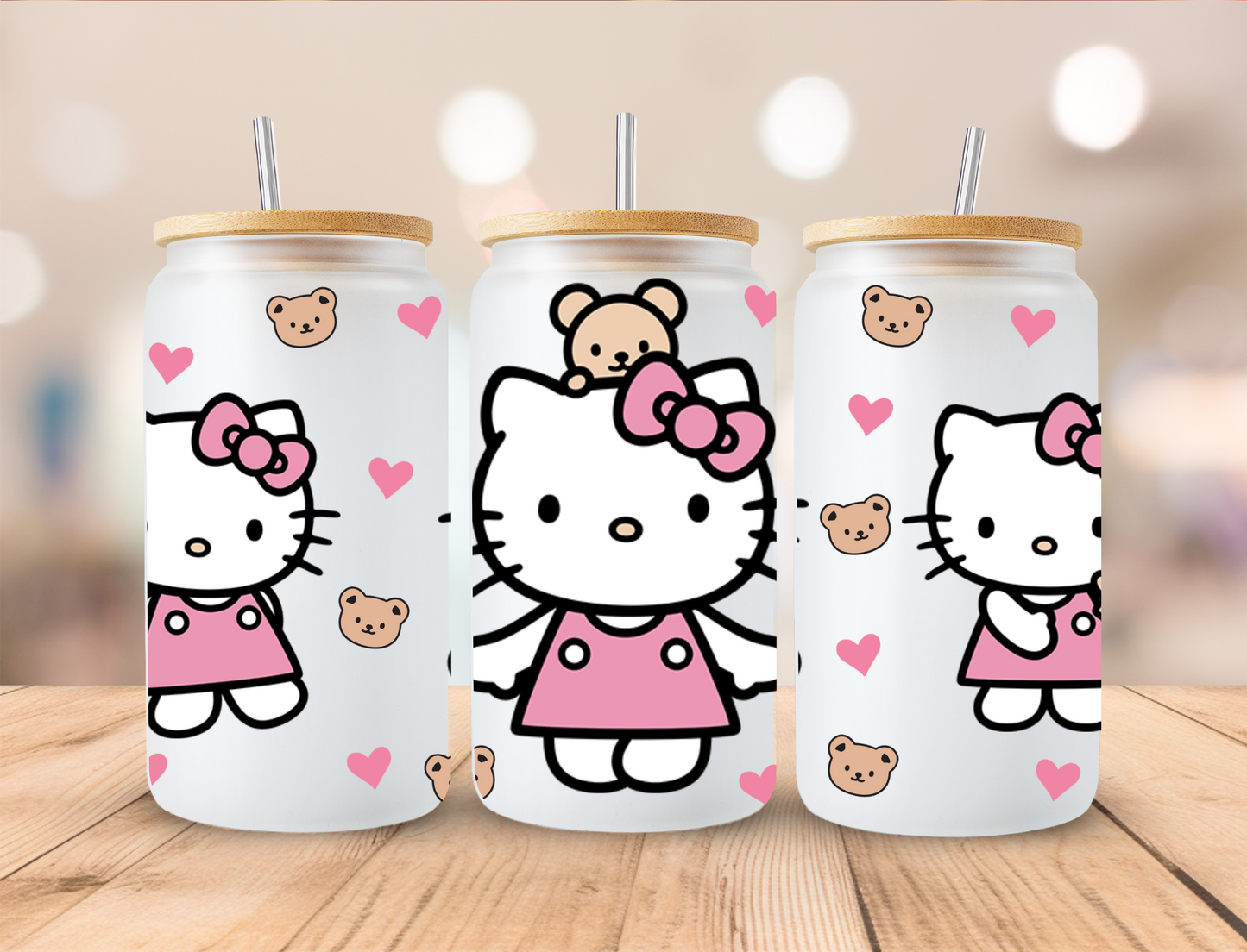 Valentines Kitty and Bears - 16 oz Libby UV DTF Wrap