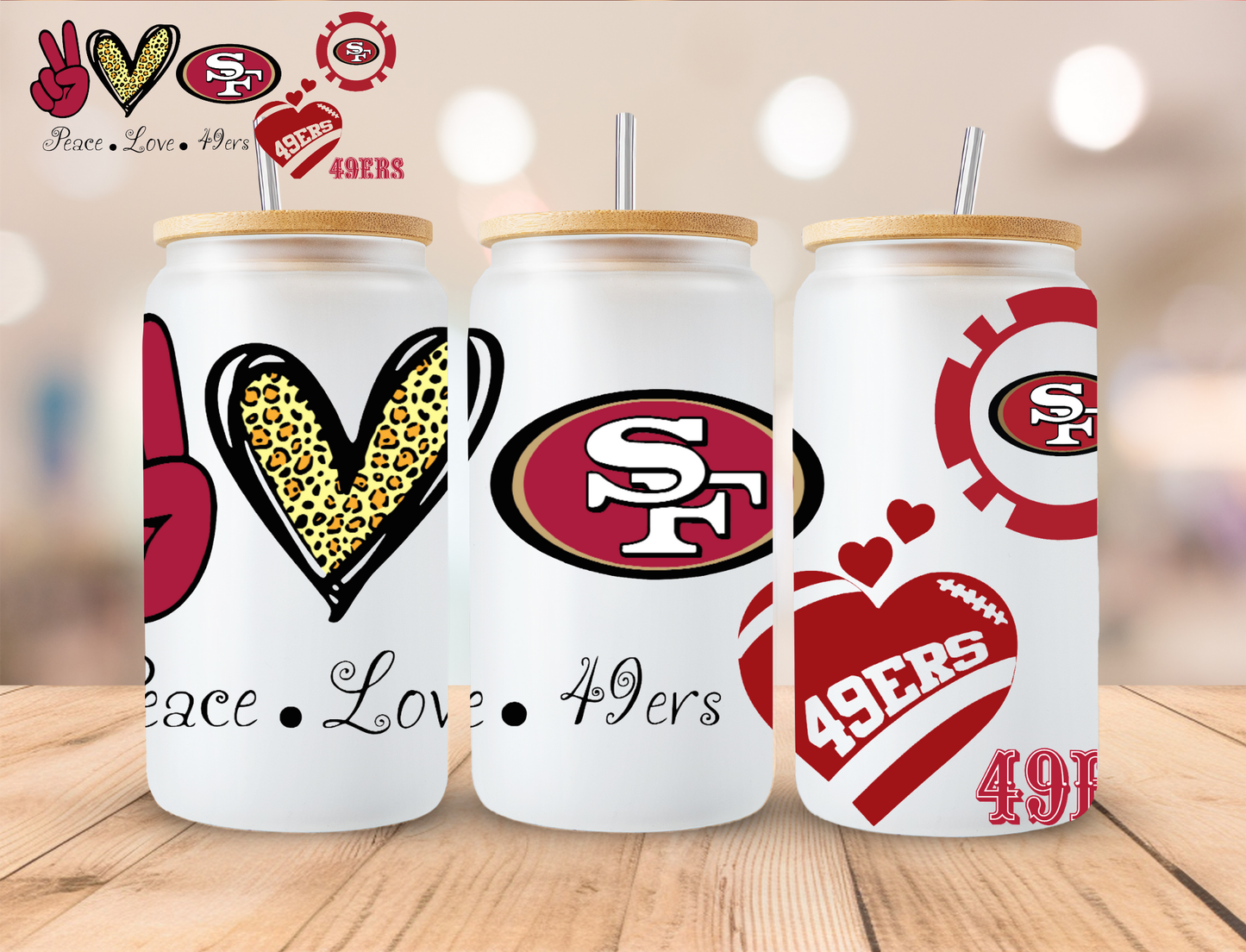 Football 49ers - 16 oz / 20 oz Libby UV DTF Wrap