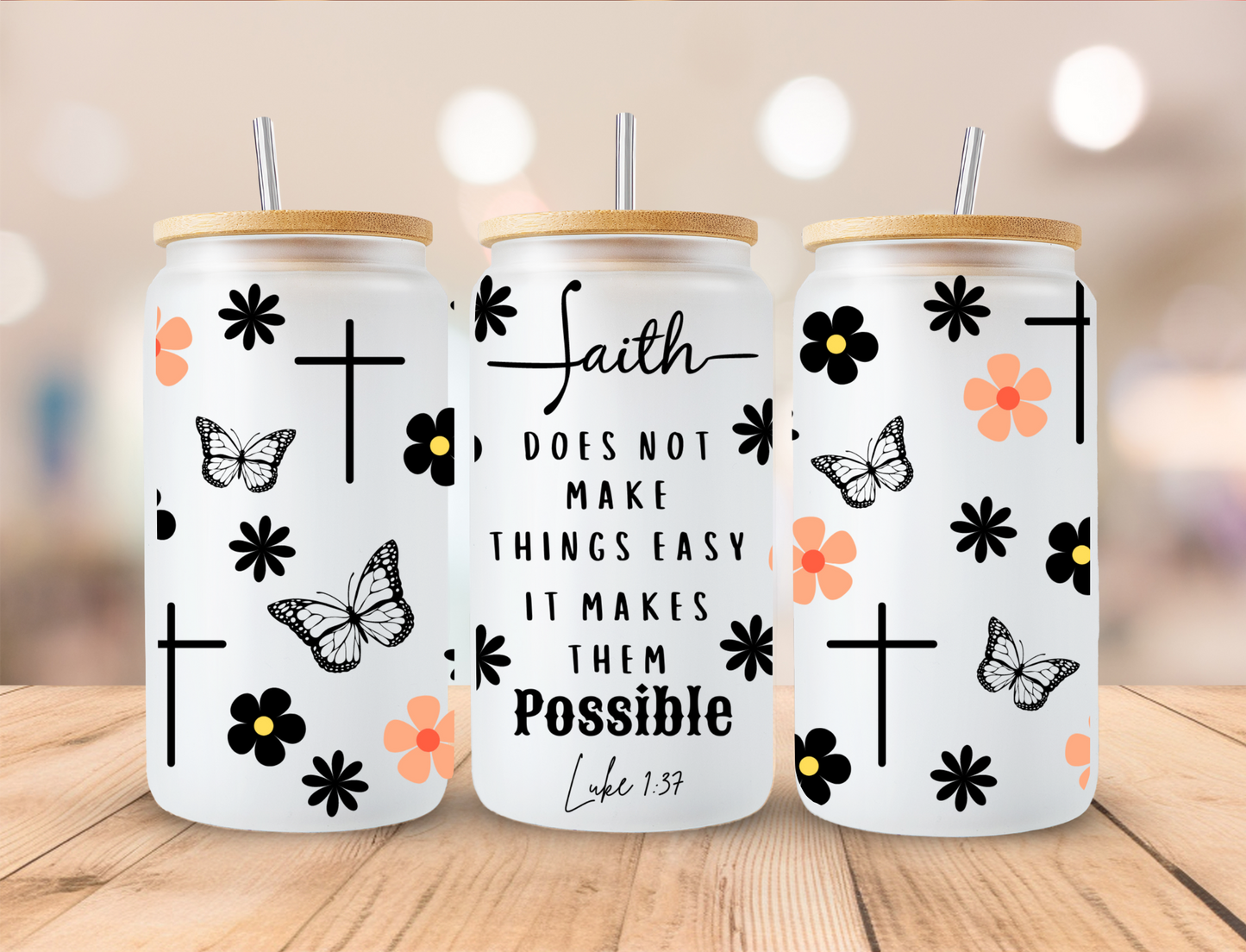 Faith Floral - 16oz Libby UV DTF Wrap