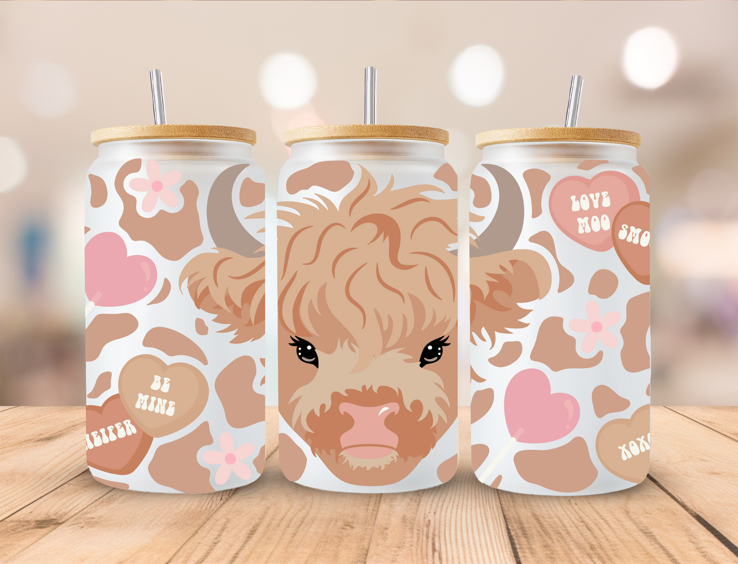 Valentines Cow - 16 oz Libby UV DTF Wrap