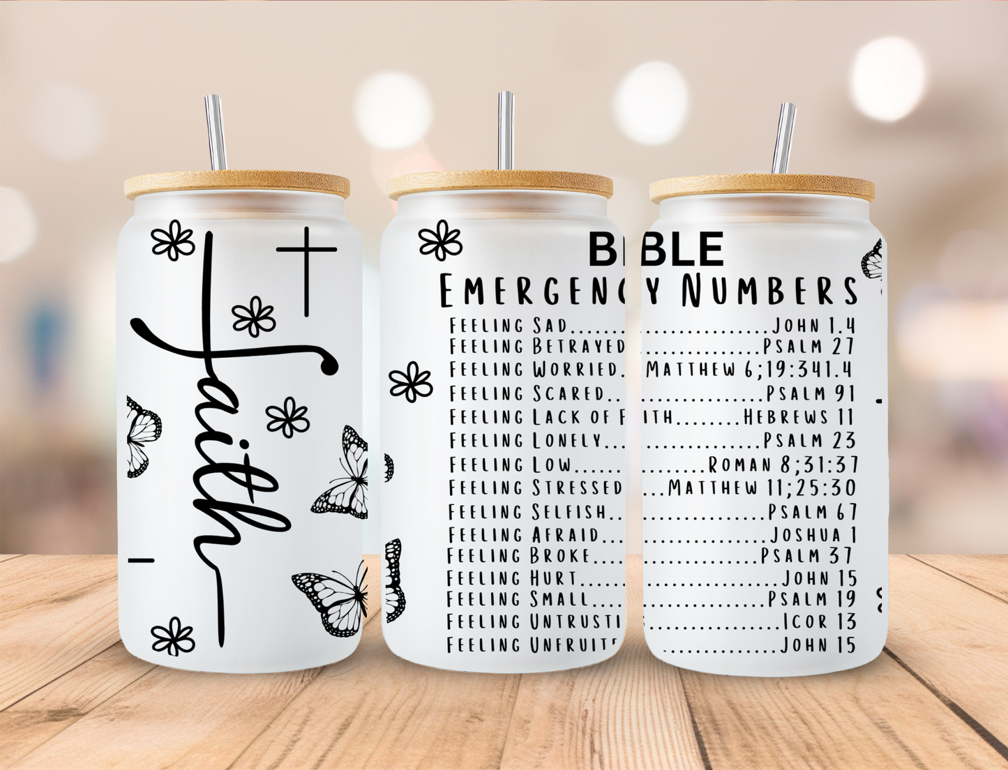 Faith Emergency Numbers - 16oz Libby UV DTF Wrap