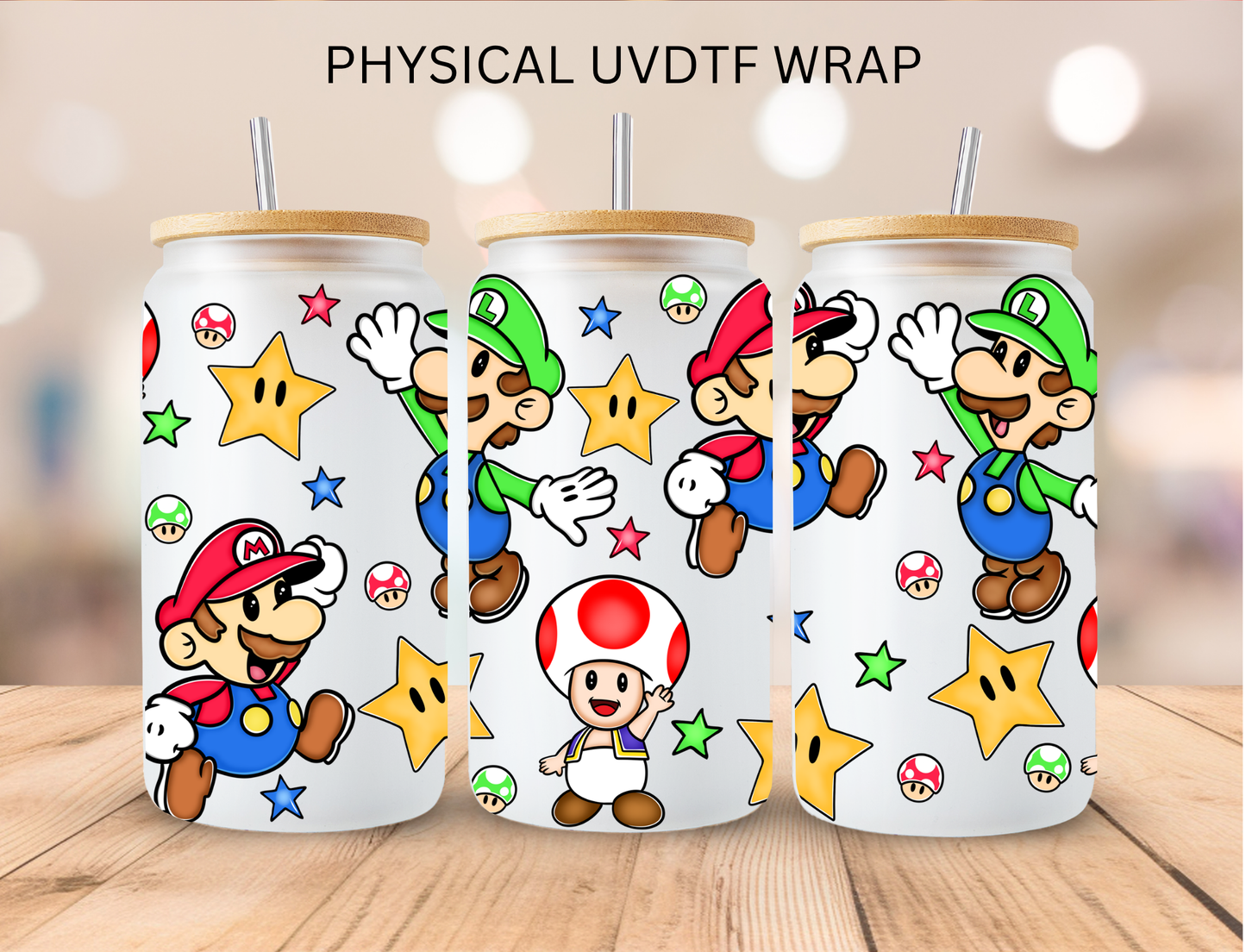 Mario Plumber Guys - 16 oz / 20 oz Libby UV DTF Wrap
