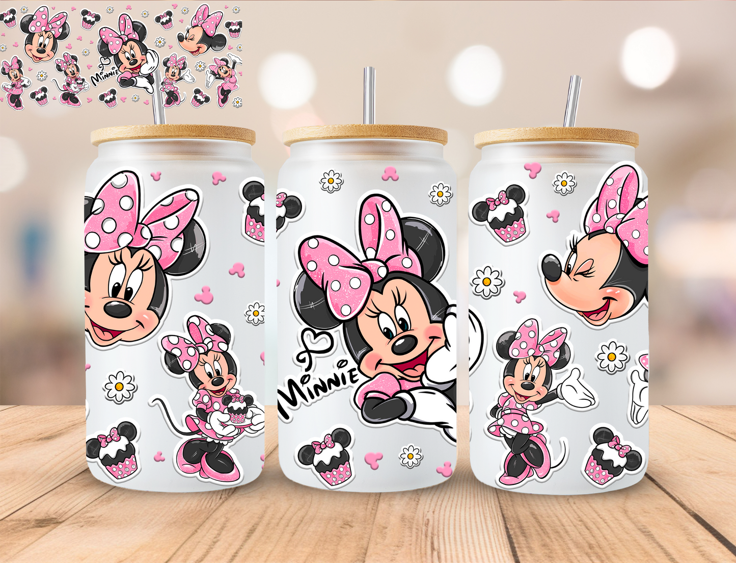 Pink Bow Girl Mouse - 16 oz / 20 oz Libby UV DTF Wrap