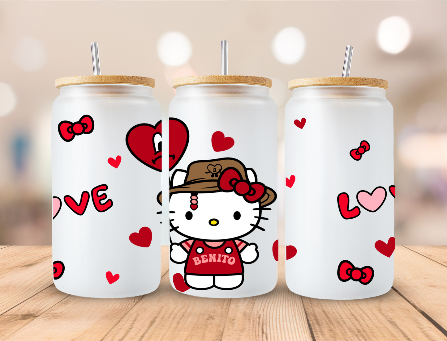 Valentines Kitty Bunny - 16 oz Libby UV DTF Wrap