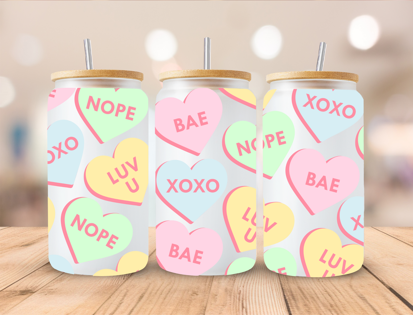 Valentines Heart Candies - 16 oz / 20 oz Libby UV DTF Wrap