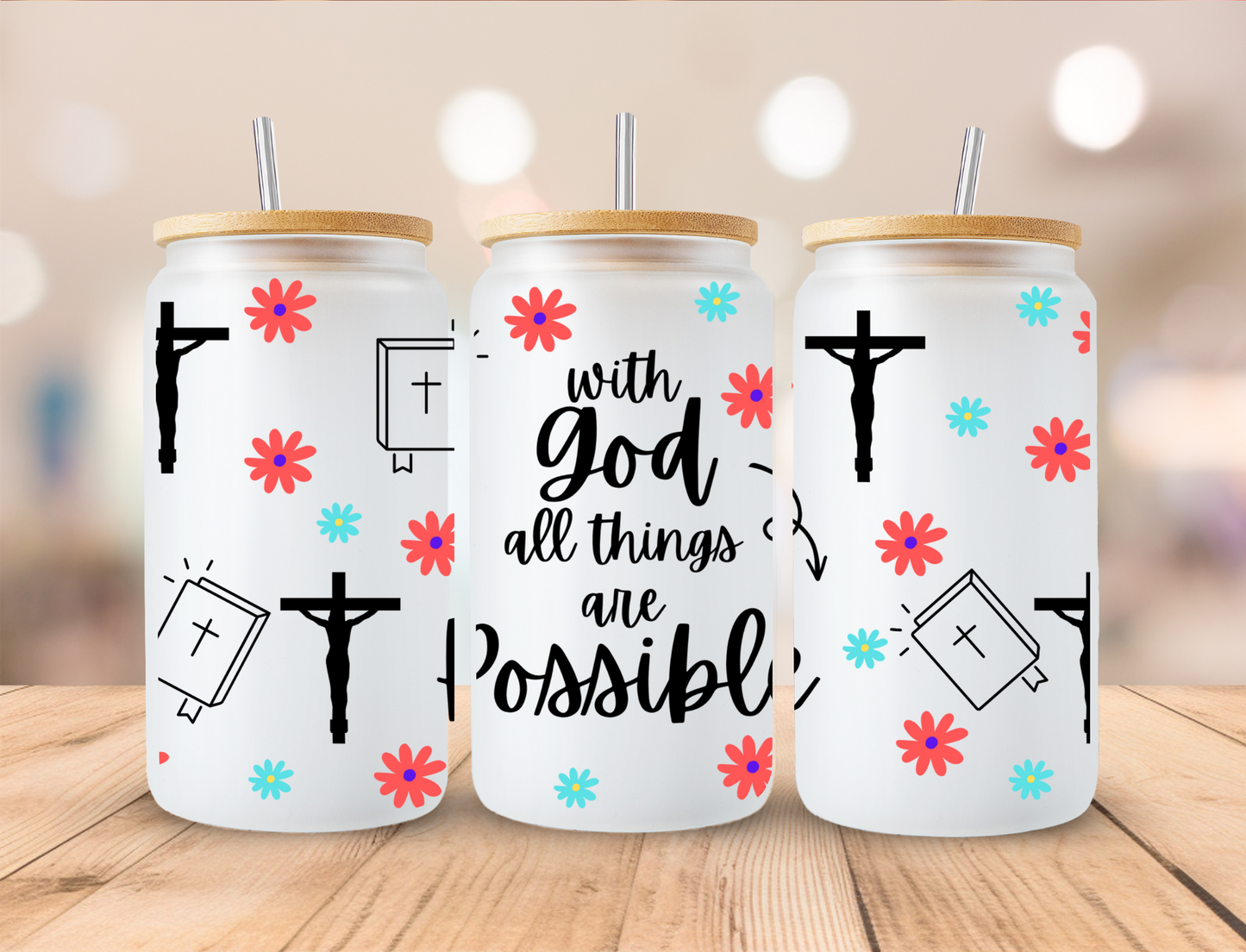 Faith Floral - 16oz Libby UV DTF Wrap