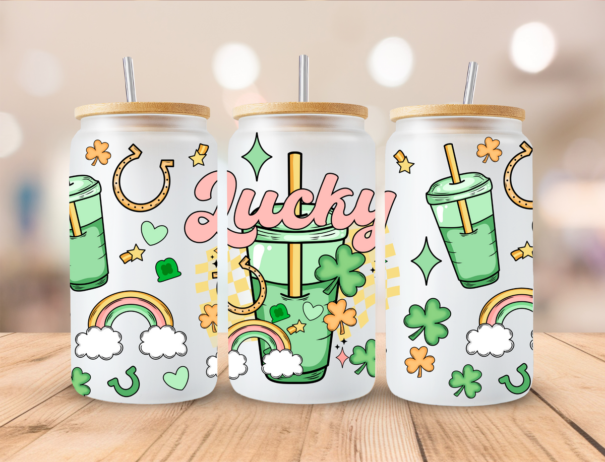 St Patrick's Day Shamrock Coffee - 16 oz / 20 oz Libby UV DTF Wrap EXCLUSIVE DESIGN