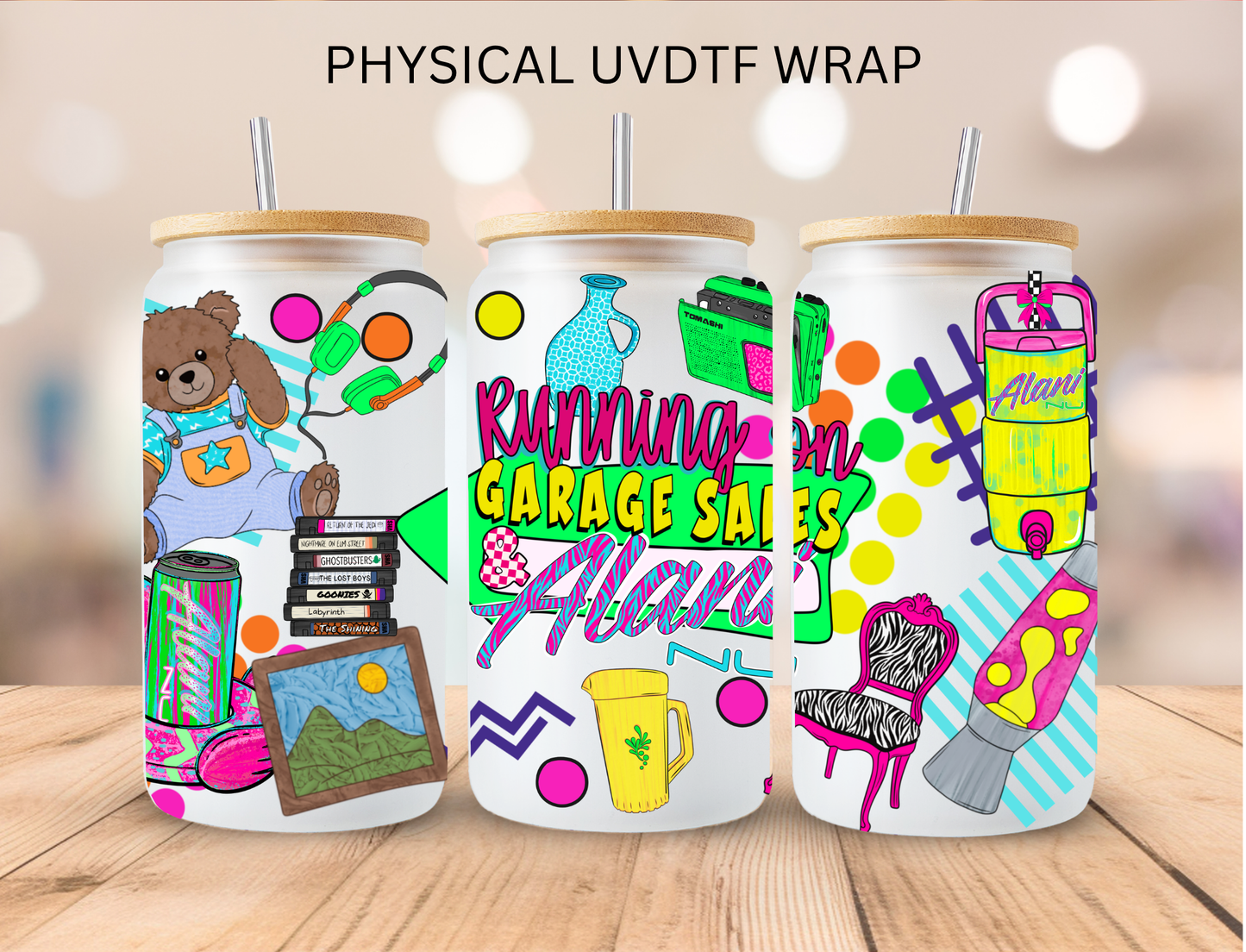 Running On Garage Sales And Alani - 16 oz / 20 oz Libby UV DTF Wrap