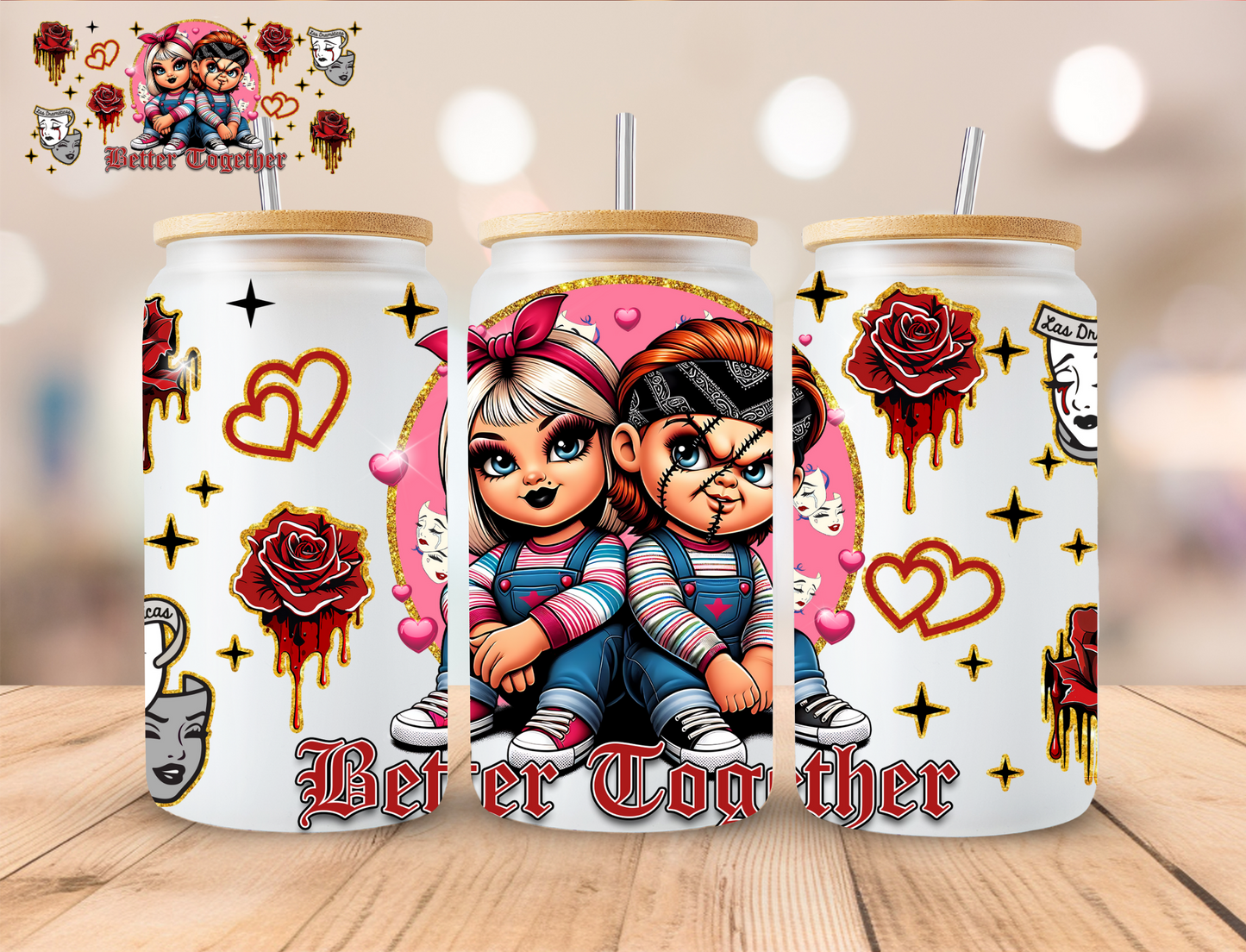 Better Together Horror - 16 oz / 20 oz Libby UV DTF Wrap EXCLUSIVE DESIGN