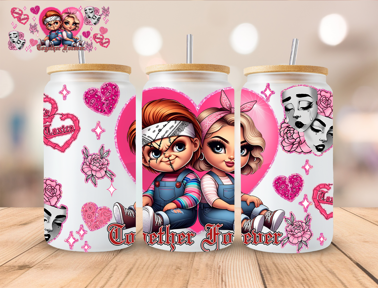 Forever Together Horror Couple - 16 oz / 20 oz Libby UV DTF Wrap EXCLUSIVE DESIGN