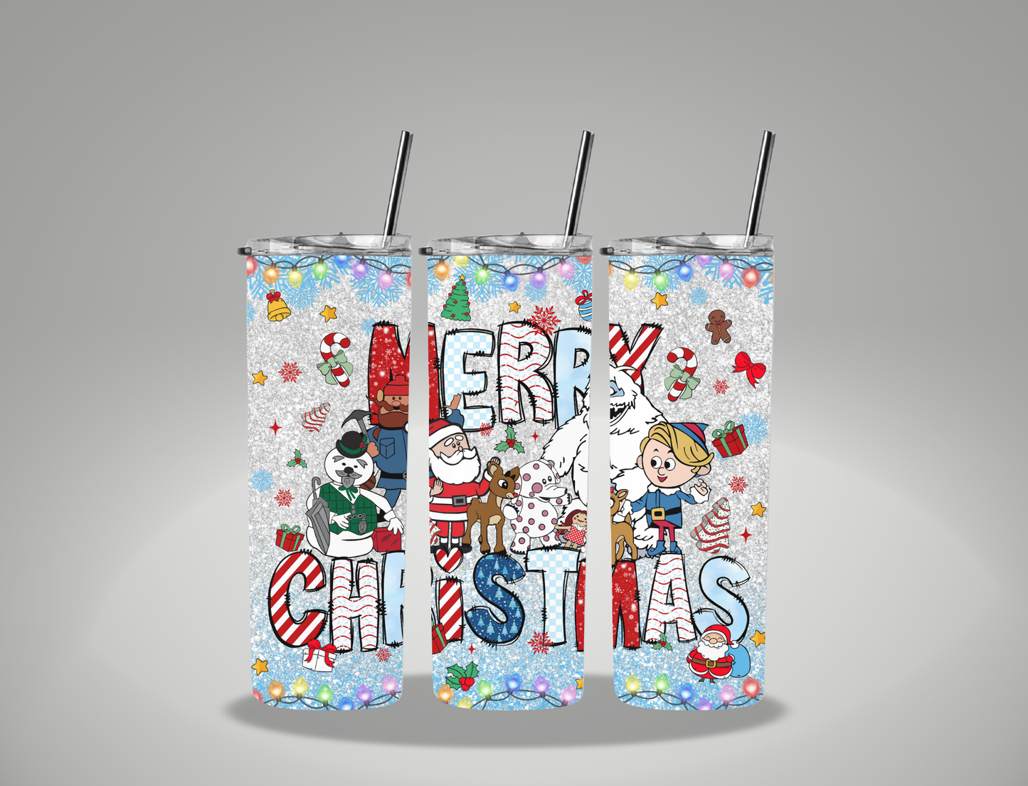 Merry Christmas Blue Alien - 20oz Skinny Tumbler / 25 Oz Glass Tumbler Wrap